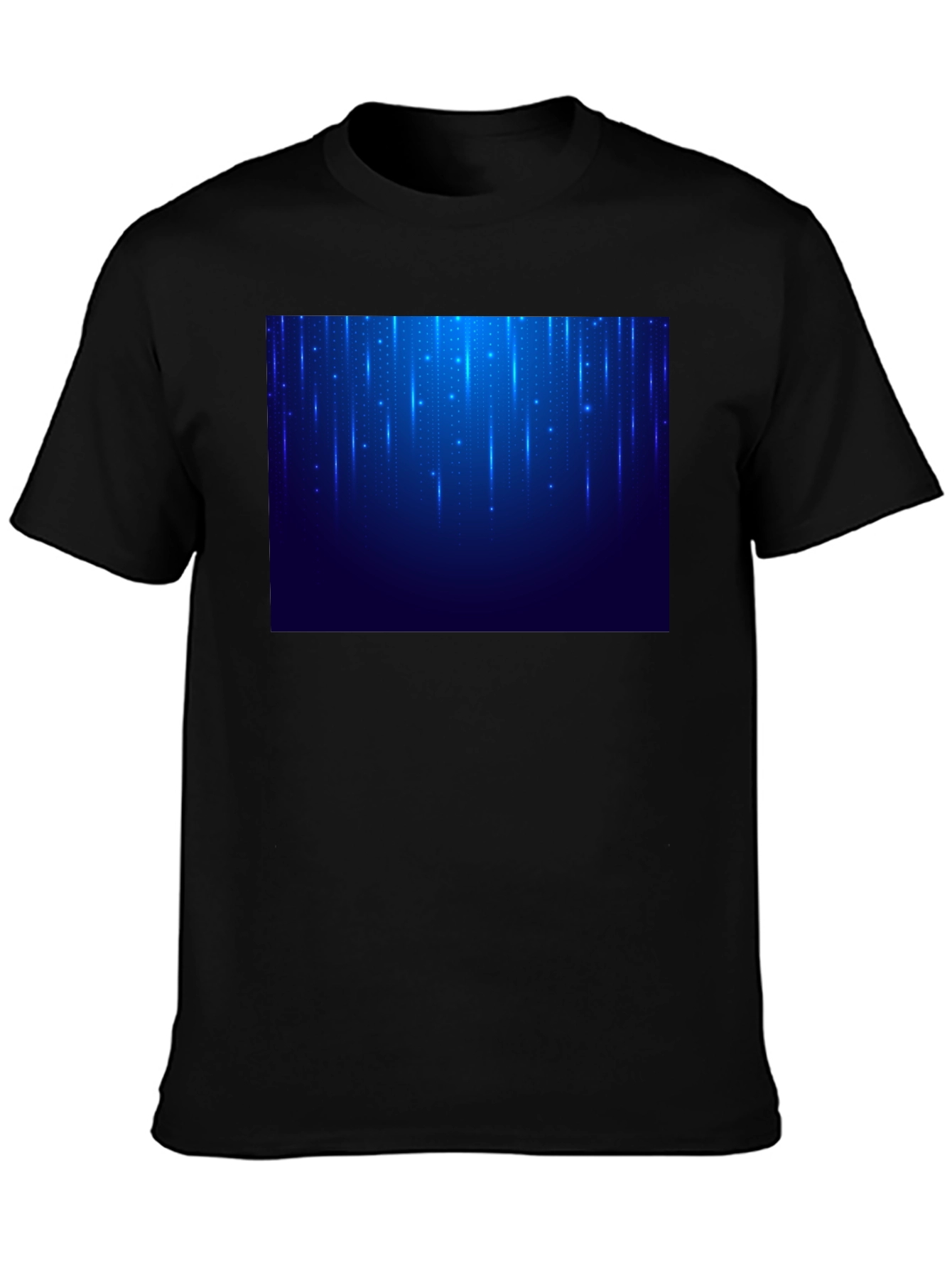 Black Men's Black T-Shirt with Blue Light Design view 3