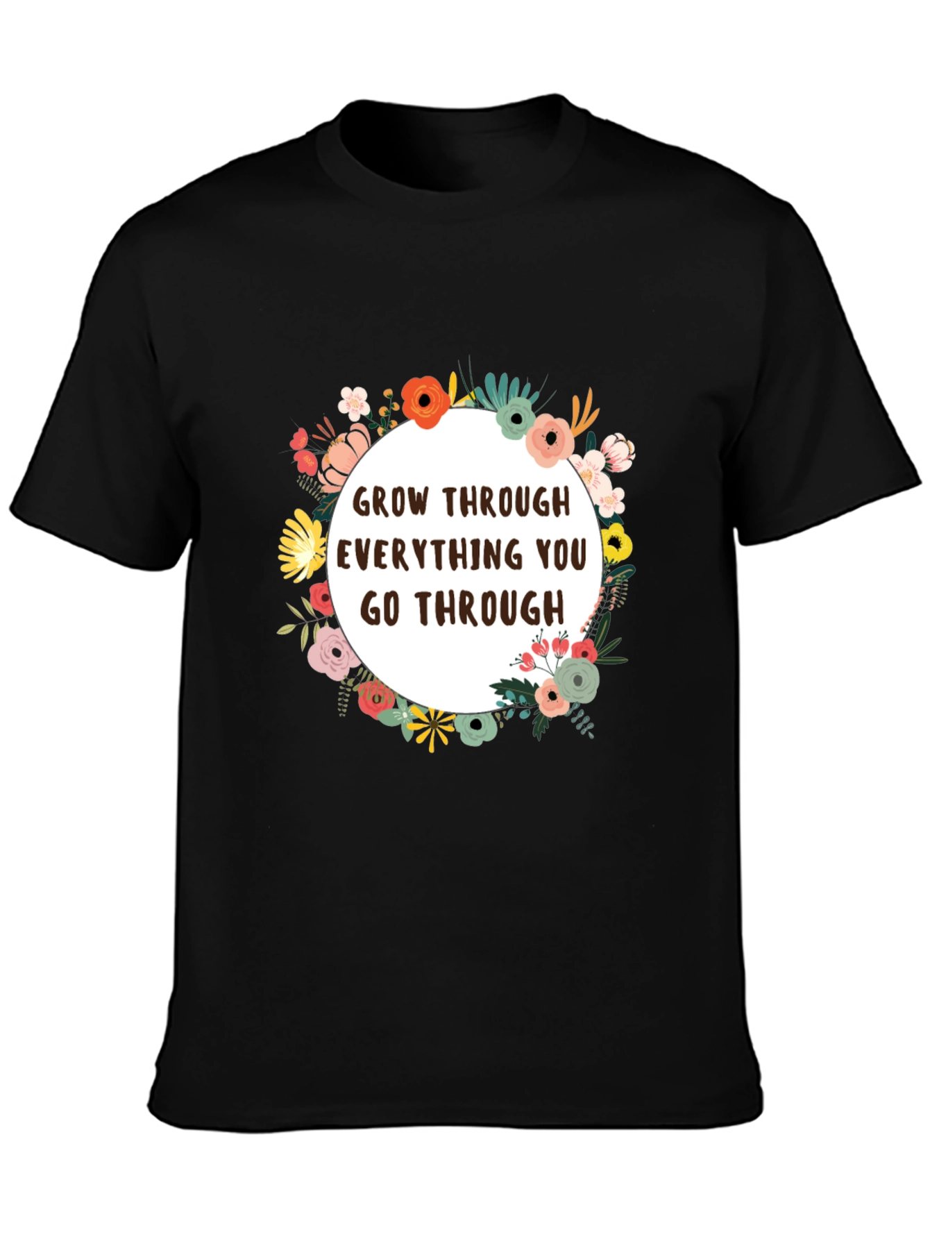 Black Floral Grow Through T-Shirt - Inspirational Tee view 3