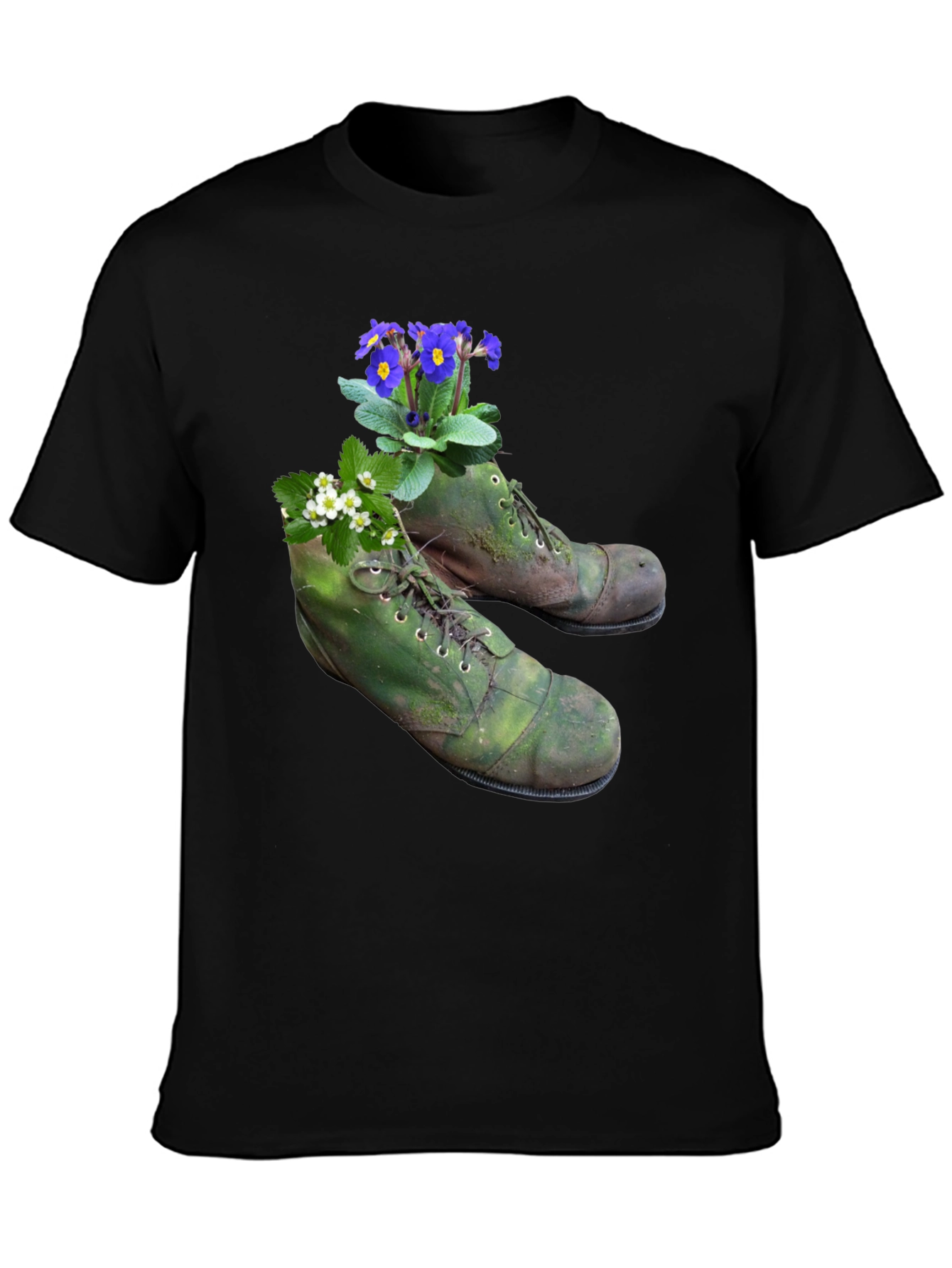 Black Floral Boots Graphic Tee - Nature Inspired Fashion view 3