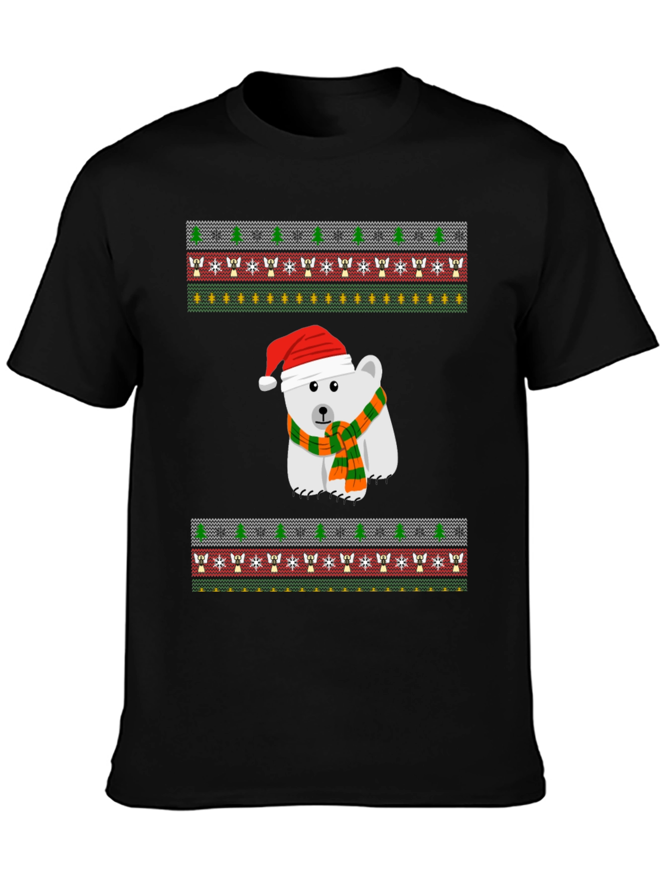 Black Festive Polar Bear Holiday T-Shirt view 3