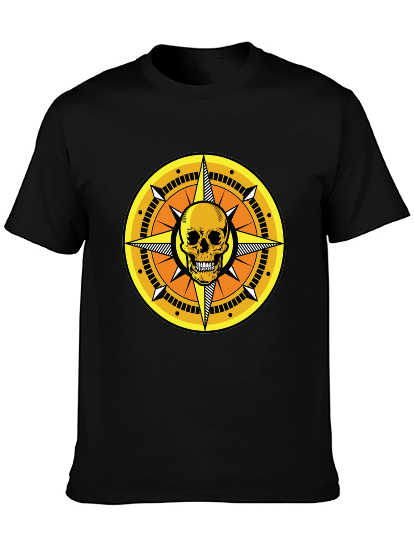 Black Skull Compass Graphic Tee - Black Cotton Shirt view 3