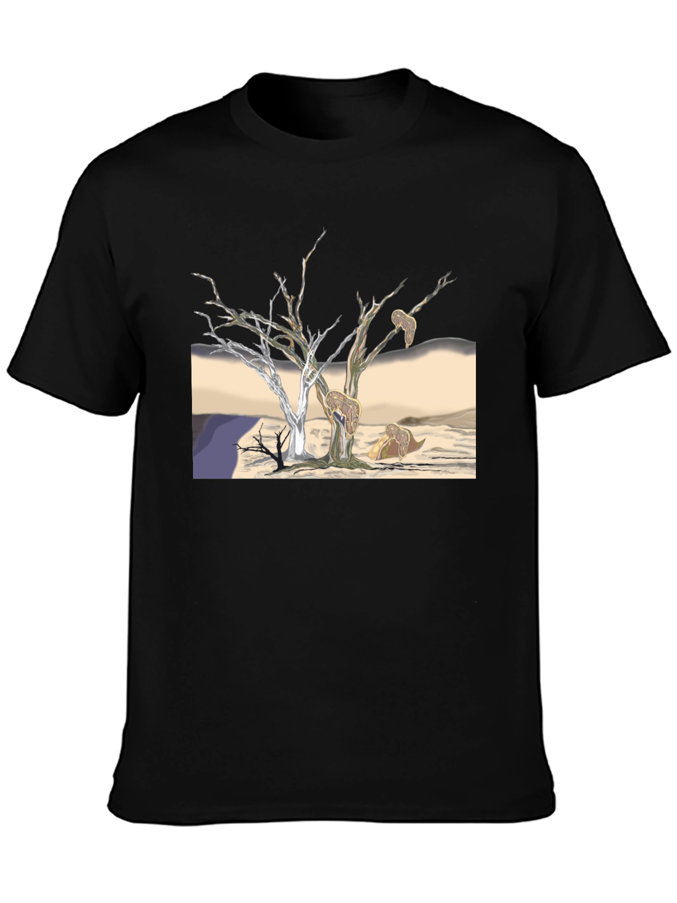 Black Surreal Tree Art Men's Black Tee view 3