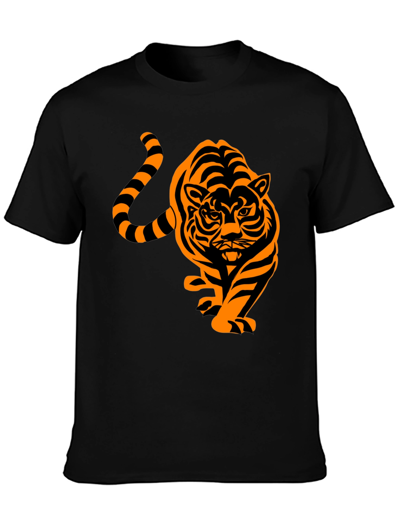 Black Men's Black T-Shirt with Orange Tiger Design view 3