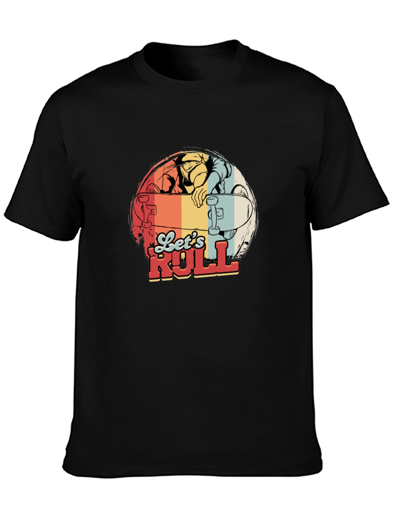 Black Let's Roll Skateboard Graphic T-Shirt view 3