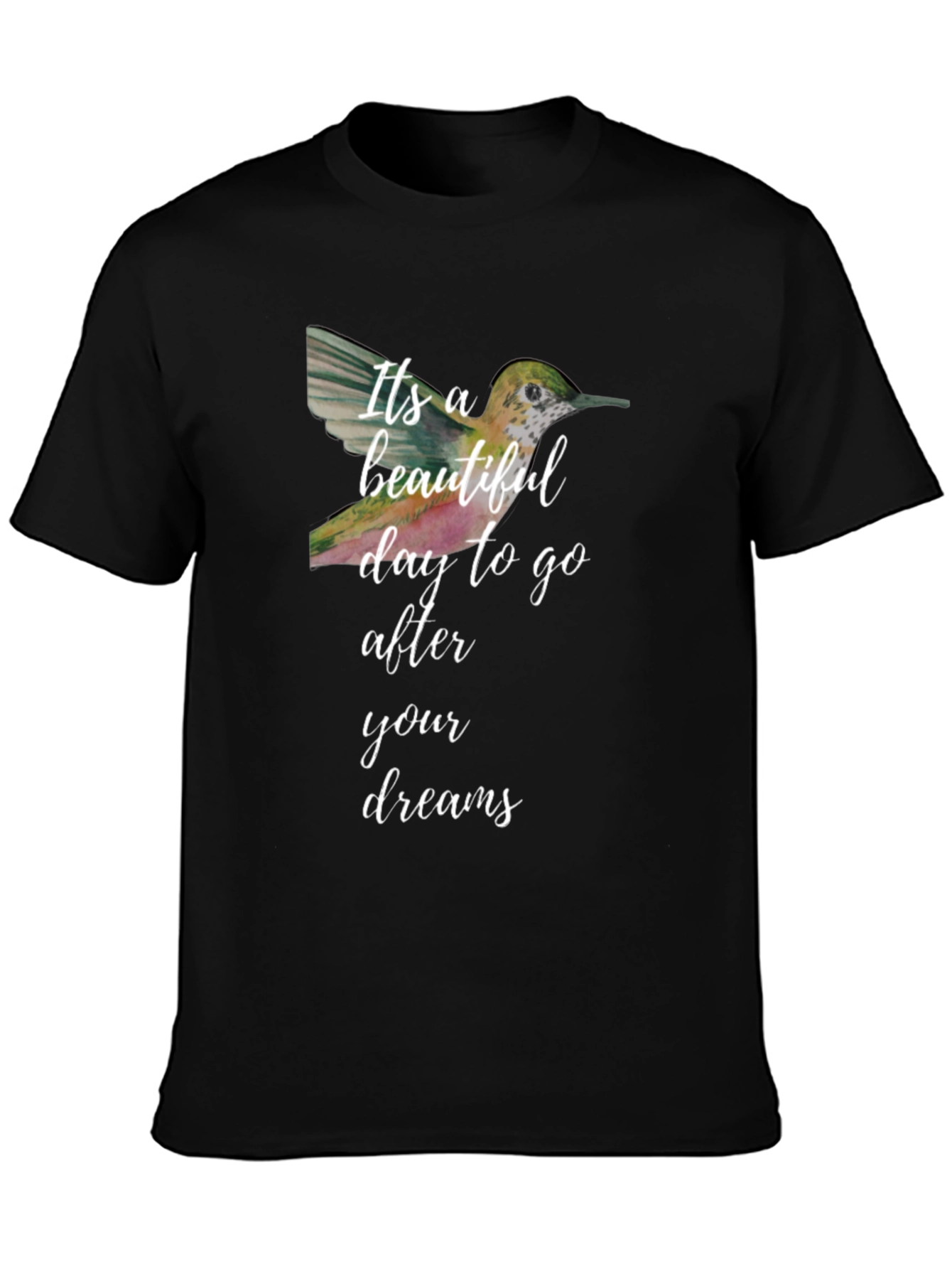Black Beautiful Day Hummingbird T-Shirt view 3