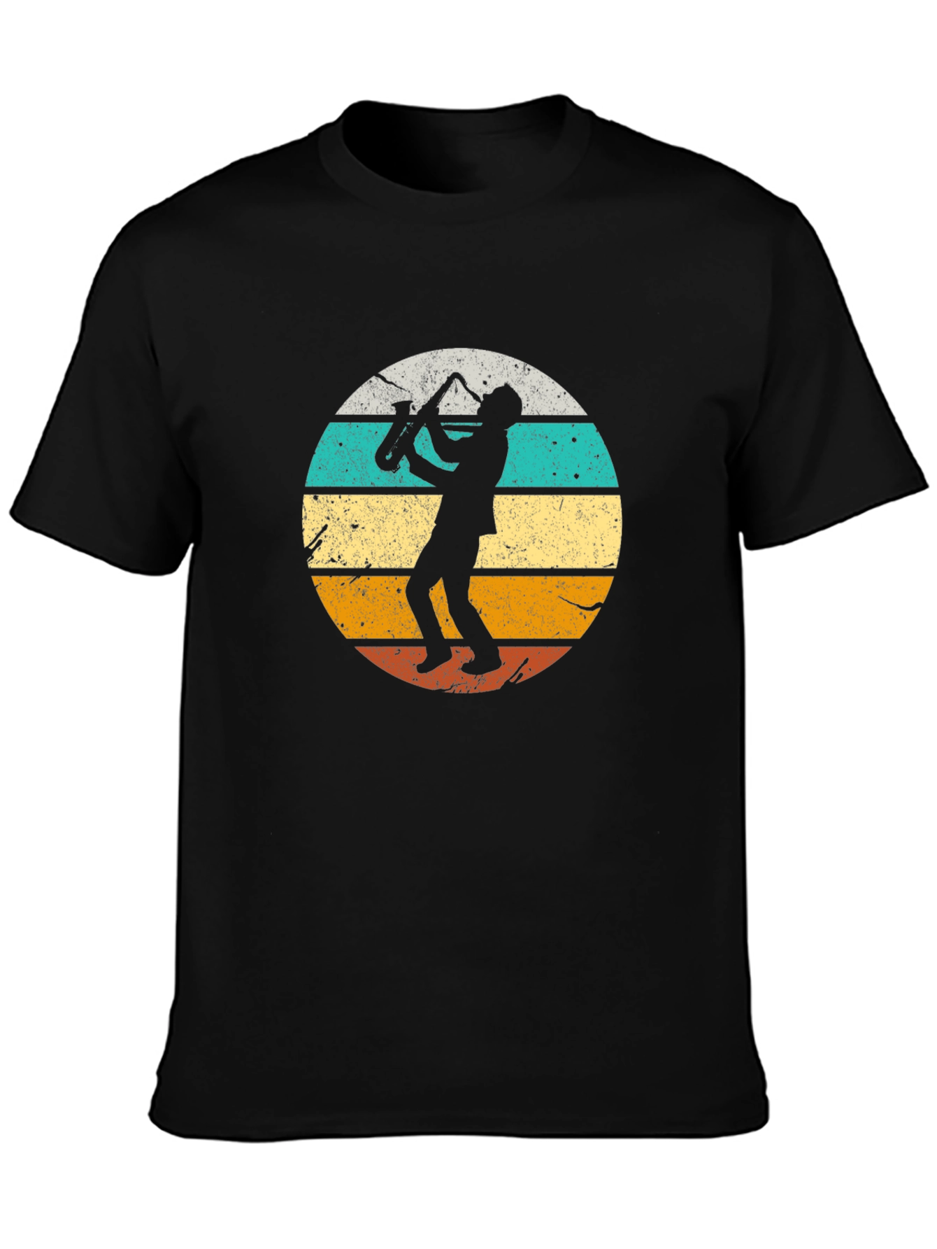 Black Retro Saxophone Player Black T-Shirt view 3