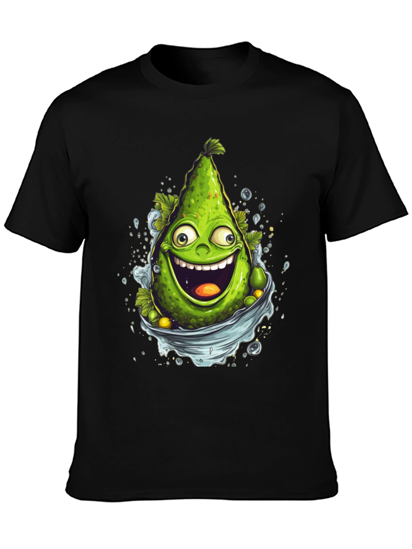 Black Funny Avocado Cartoon Graphic T-Shirt view 3