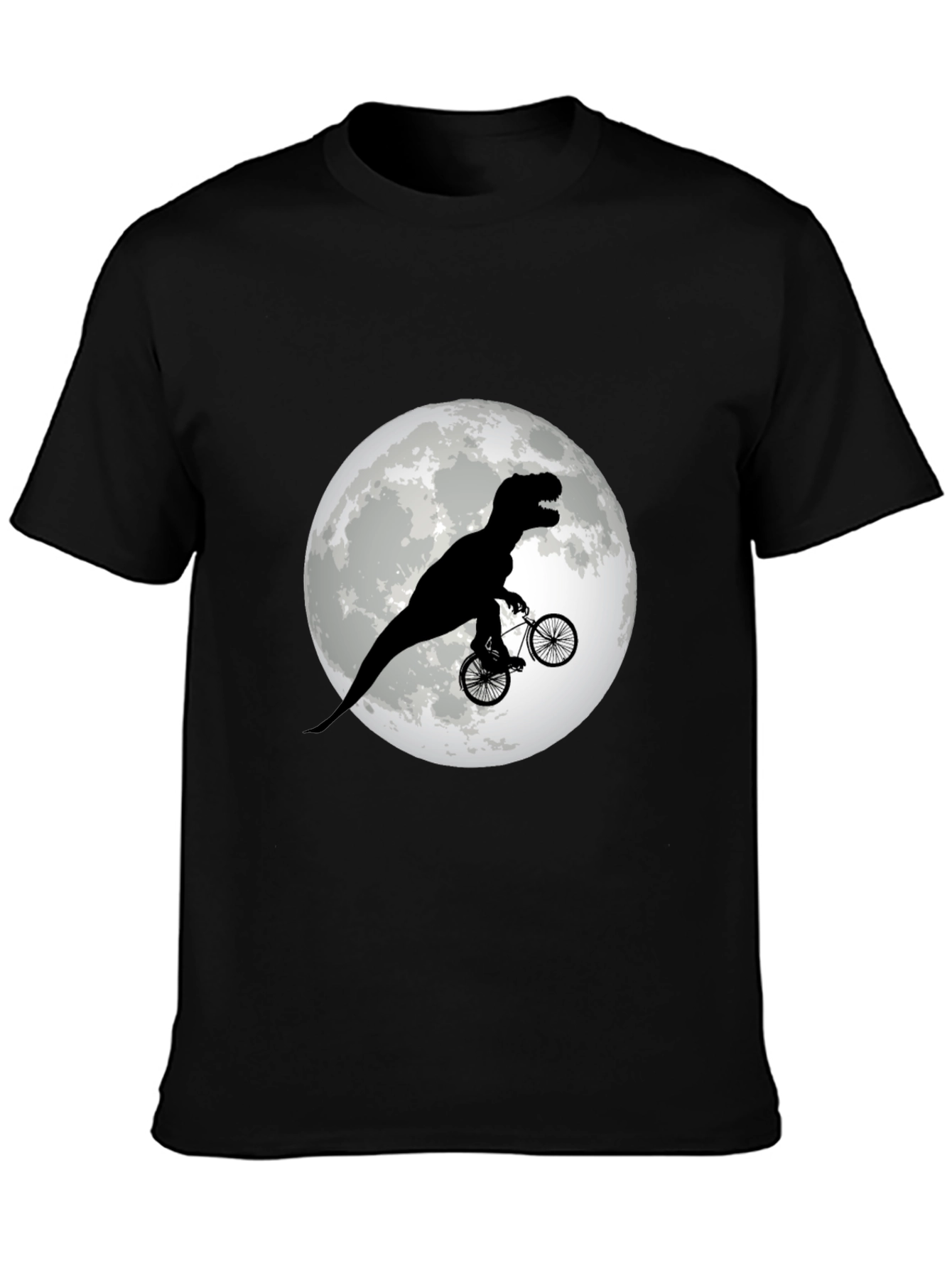 Black Dino Biker T-Shirt - Funny T-Rex Riding Bicycle Moon Tee view 3