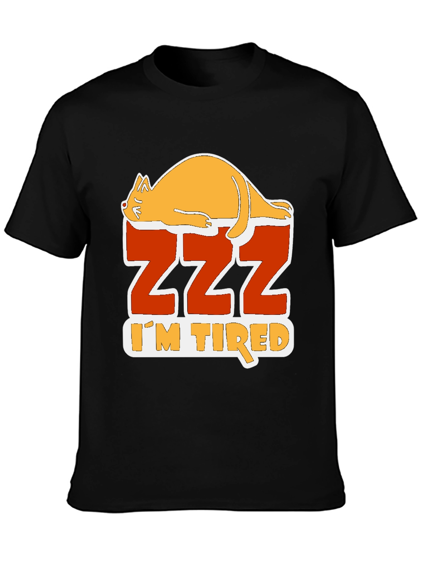 Black Funny Cat Zzz I'm Tired Graphic T-Shirt view 3