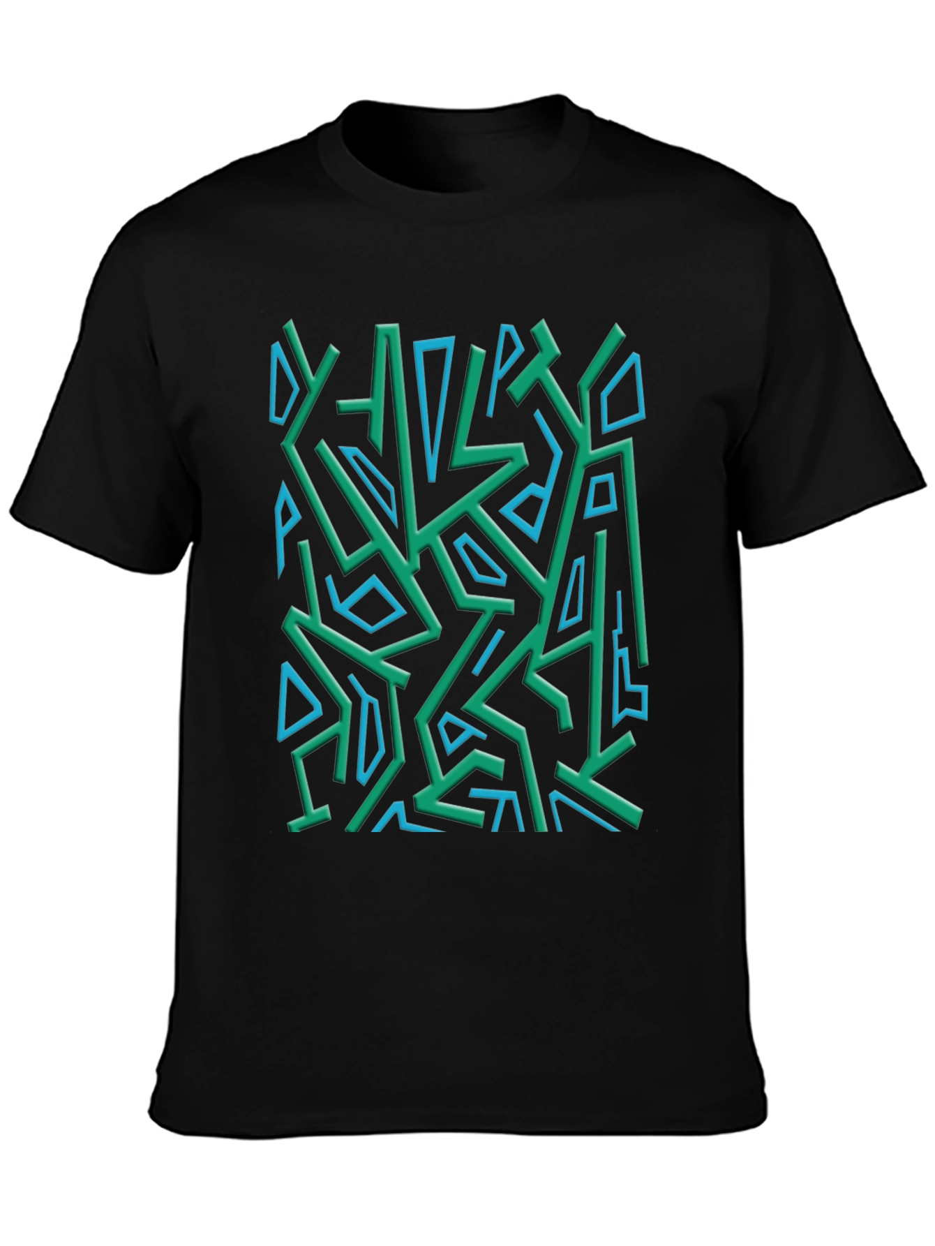 Black Abstract Geometric Print Crew Neck Tee view 3