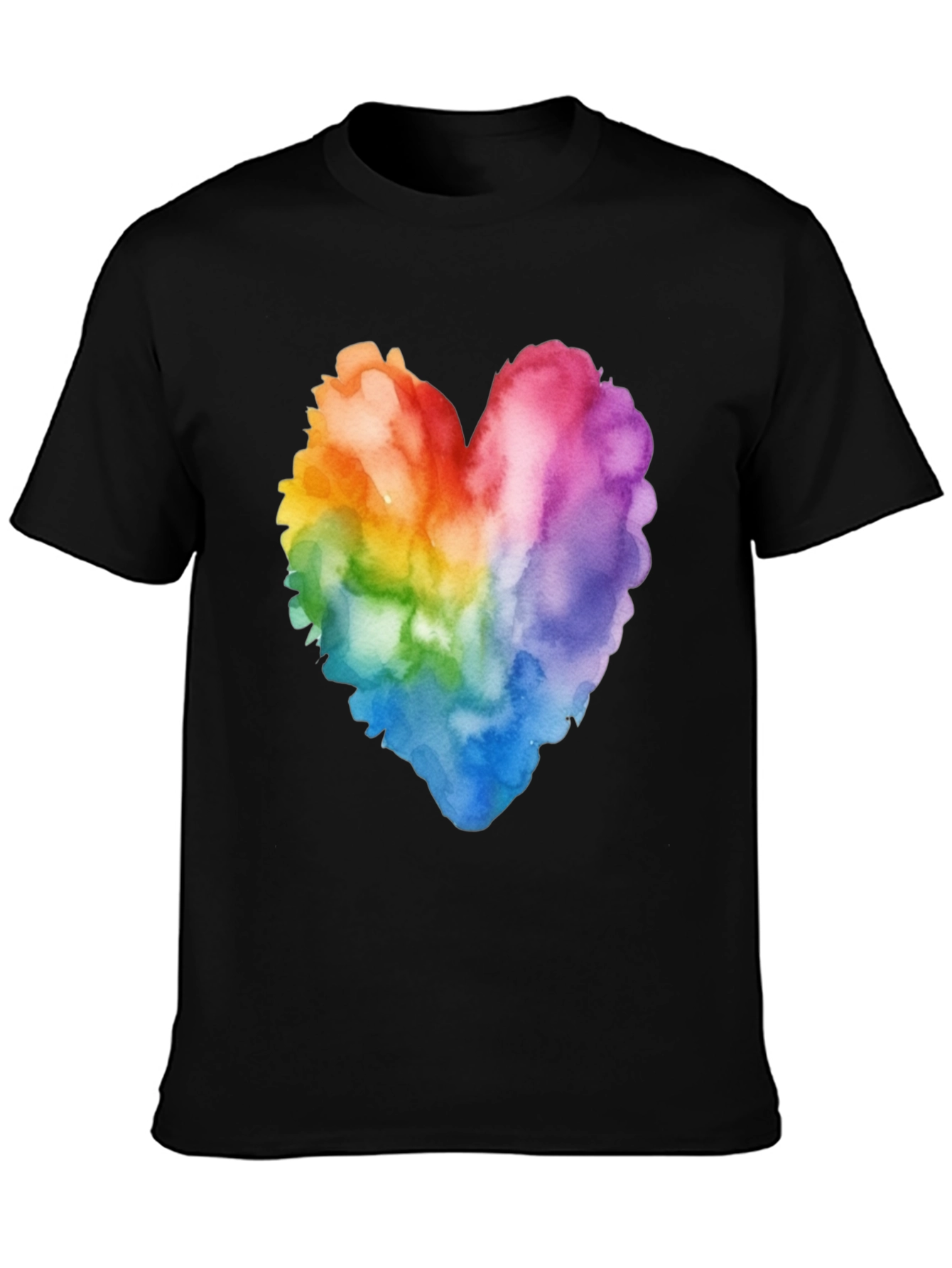 Black Rainbow Heart Watercolor T-Shirt - Pride Style view 3