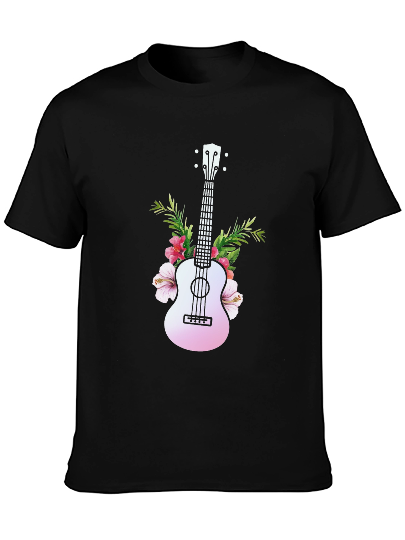 Black Tropical Ukulele Graphic Tee - Black Cotton T-Shirt view 3