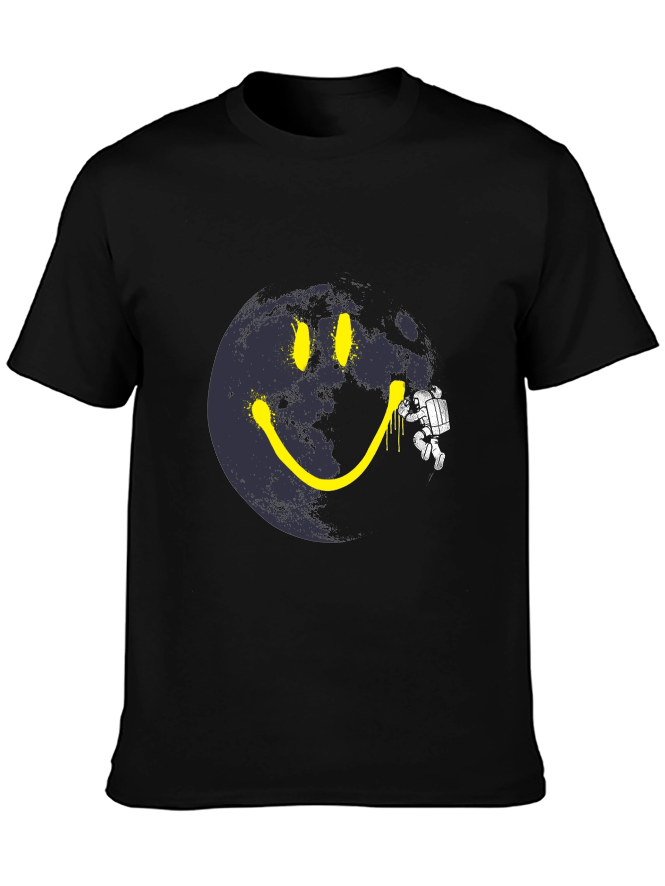 Black Astronaut Moon Smile T-Shirt - Black Cotton Graphic Tee view 3