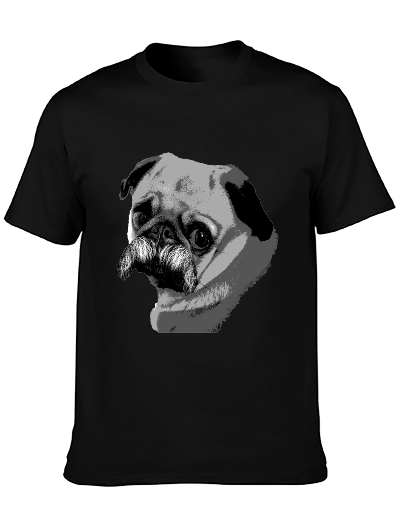 Black Pug Mustache Graphic Black T-Shirt view 3