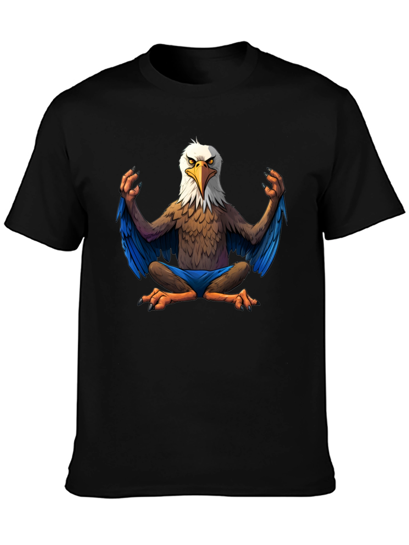 Black Meditating Eagle Cartoon T-Shirt view 3