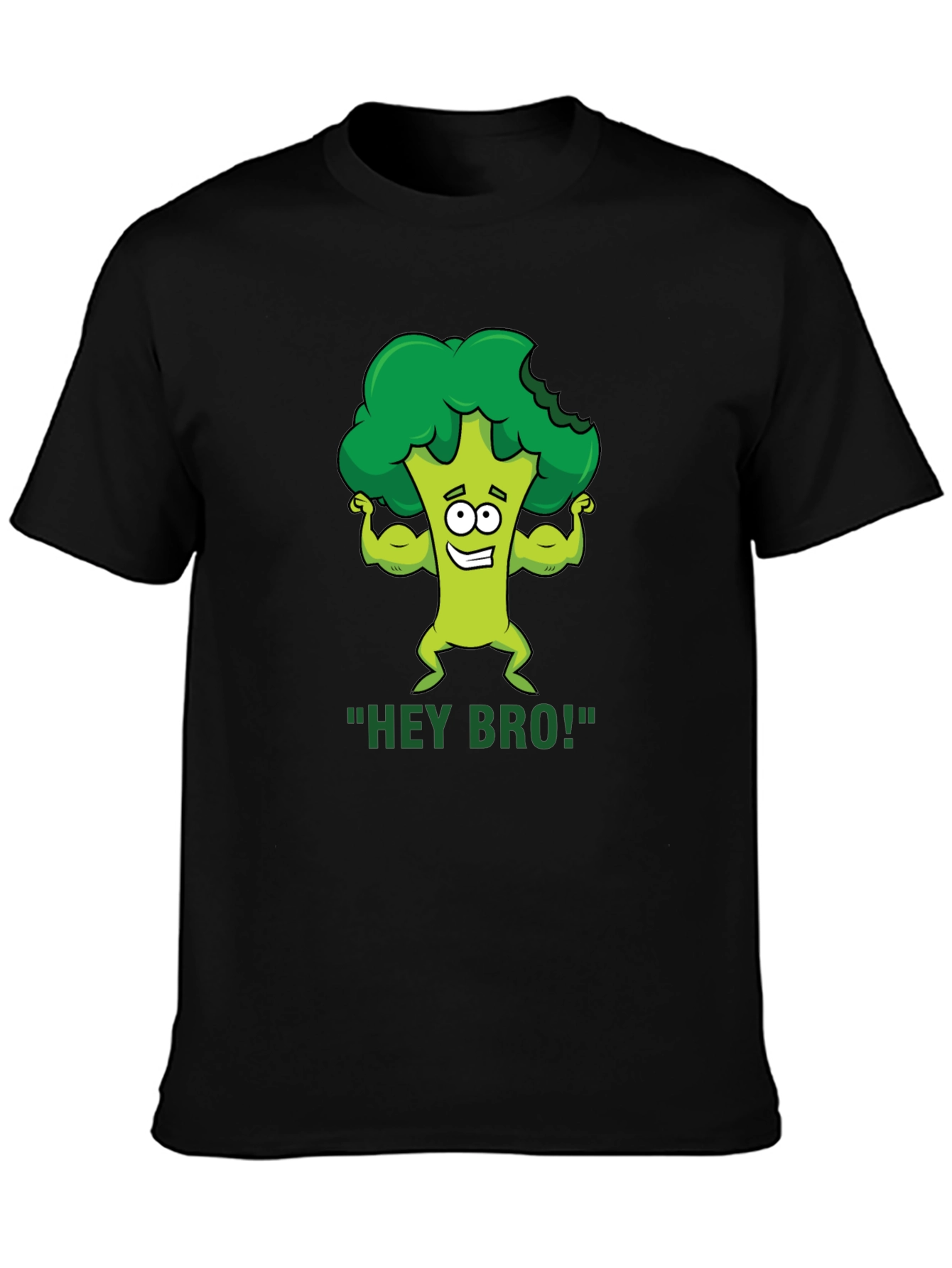 Black Hey Bro! Broccoli Gym Humor T-Shirt view 3