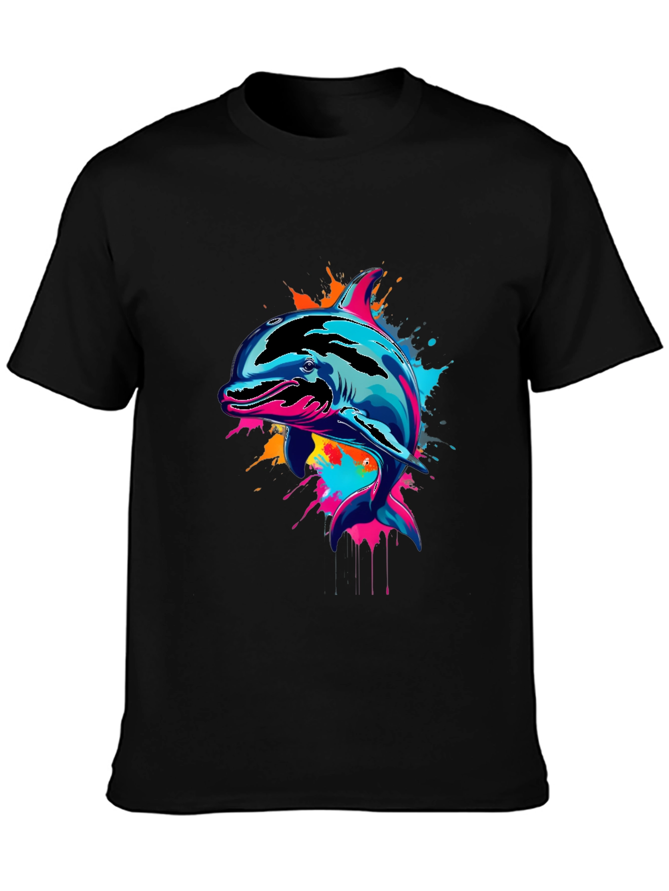 Black Vibrant Dolphin Graphic Tee - Men's Black T-Shirt view 3