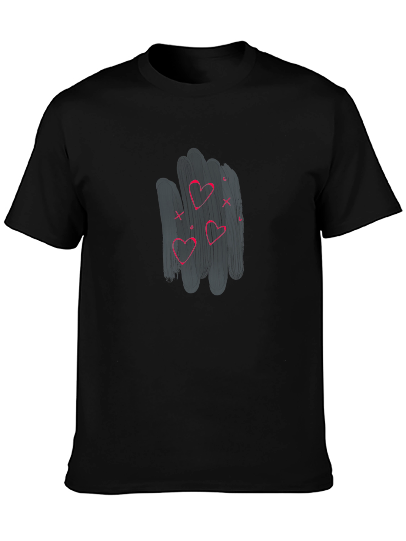 Black Men's Black T-shirt with Heart Graphic view 3
