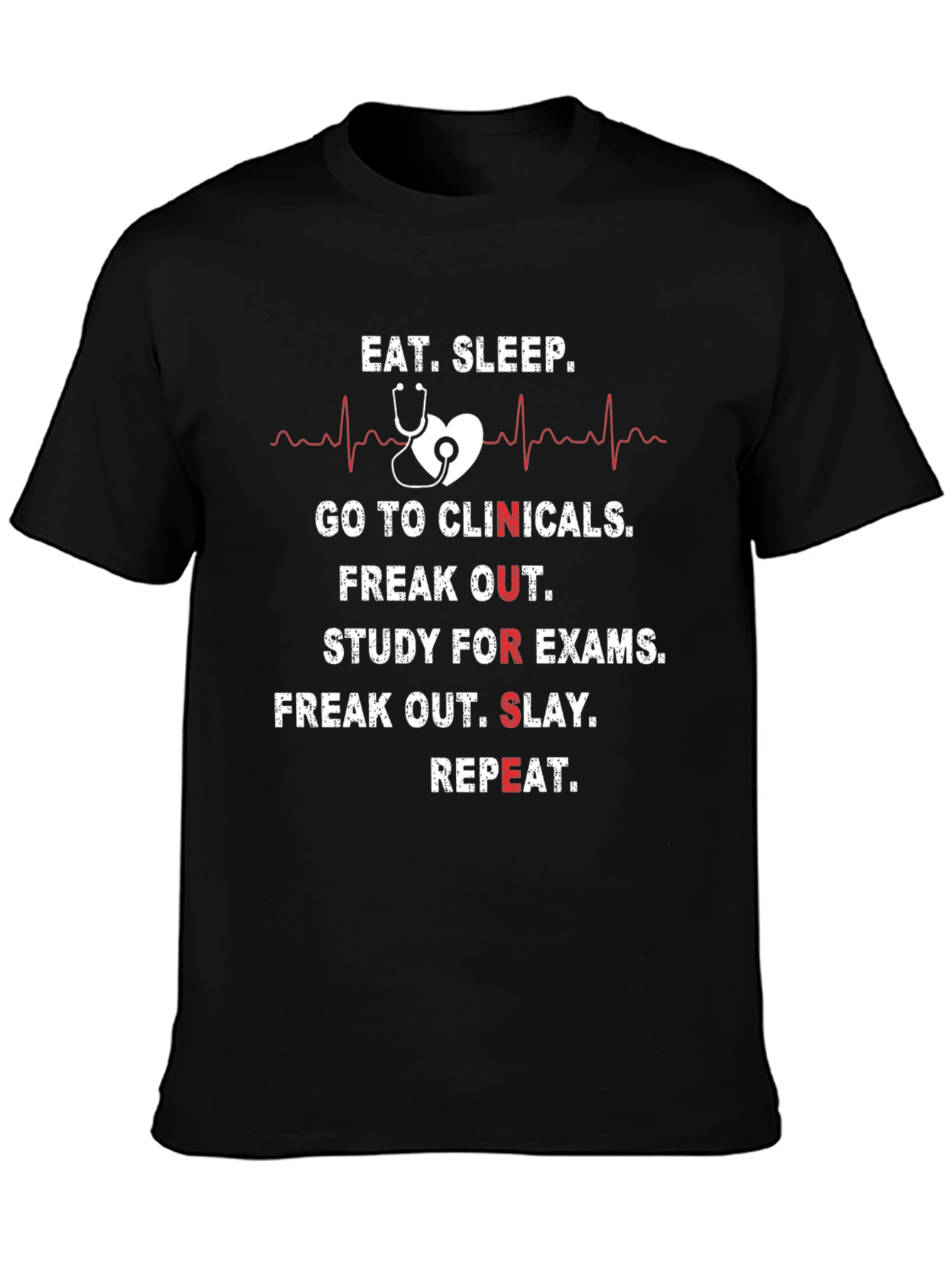Black Eat Sleep Clinicals Nursing T-Shirt view 3