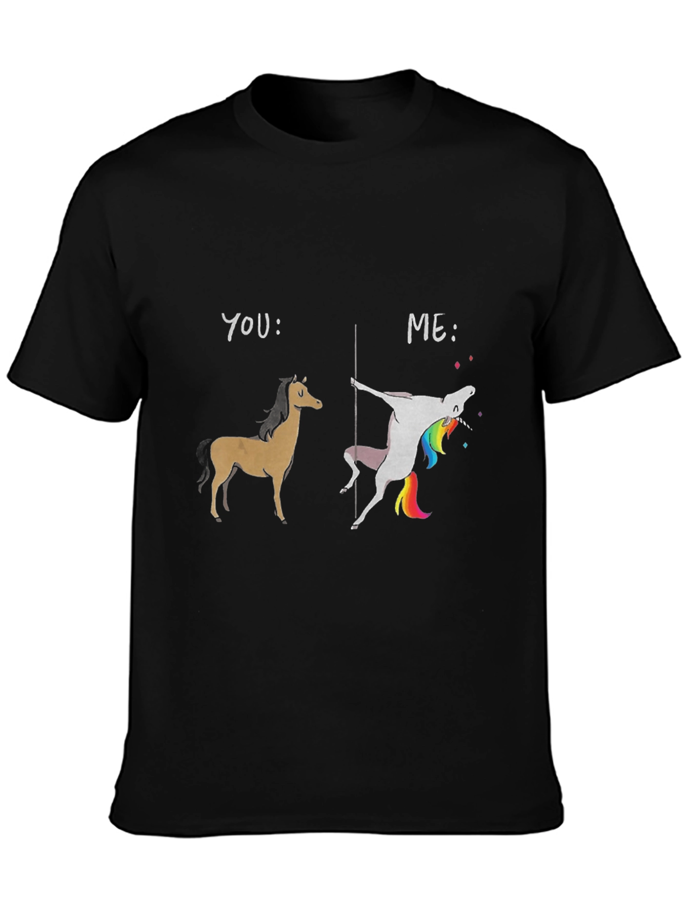 Black Funny You vs Me Unicorn T-Shirt view 3