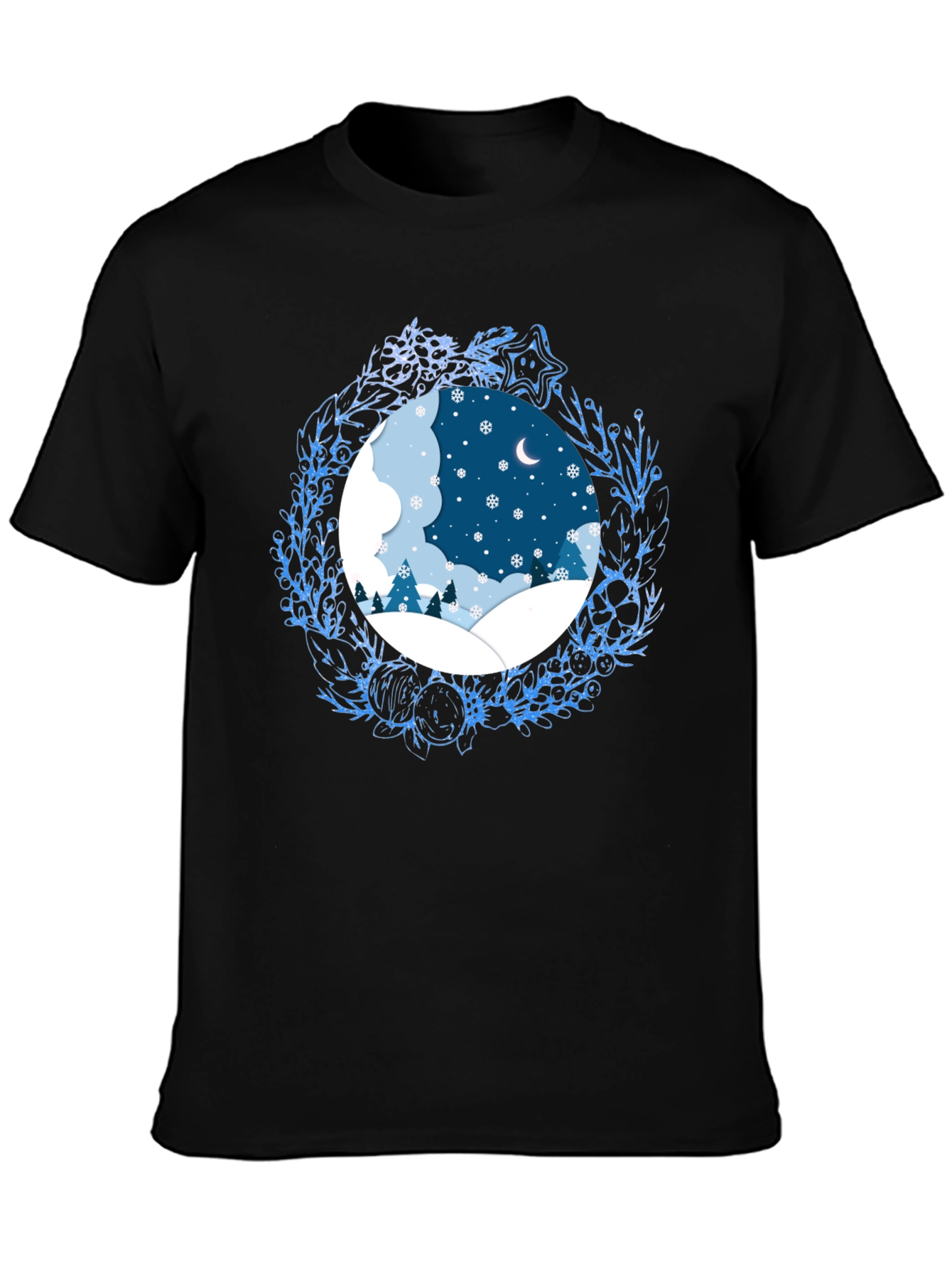Black Winter Scene Graphic Tee - Festive Holiday Apparel view 3