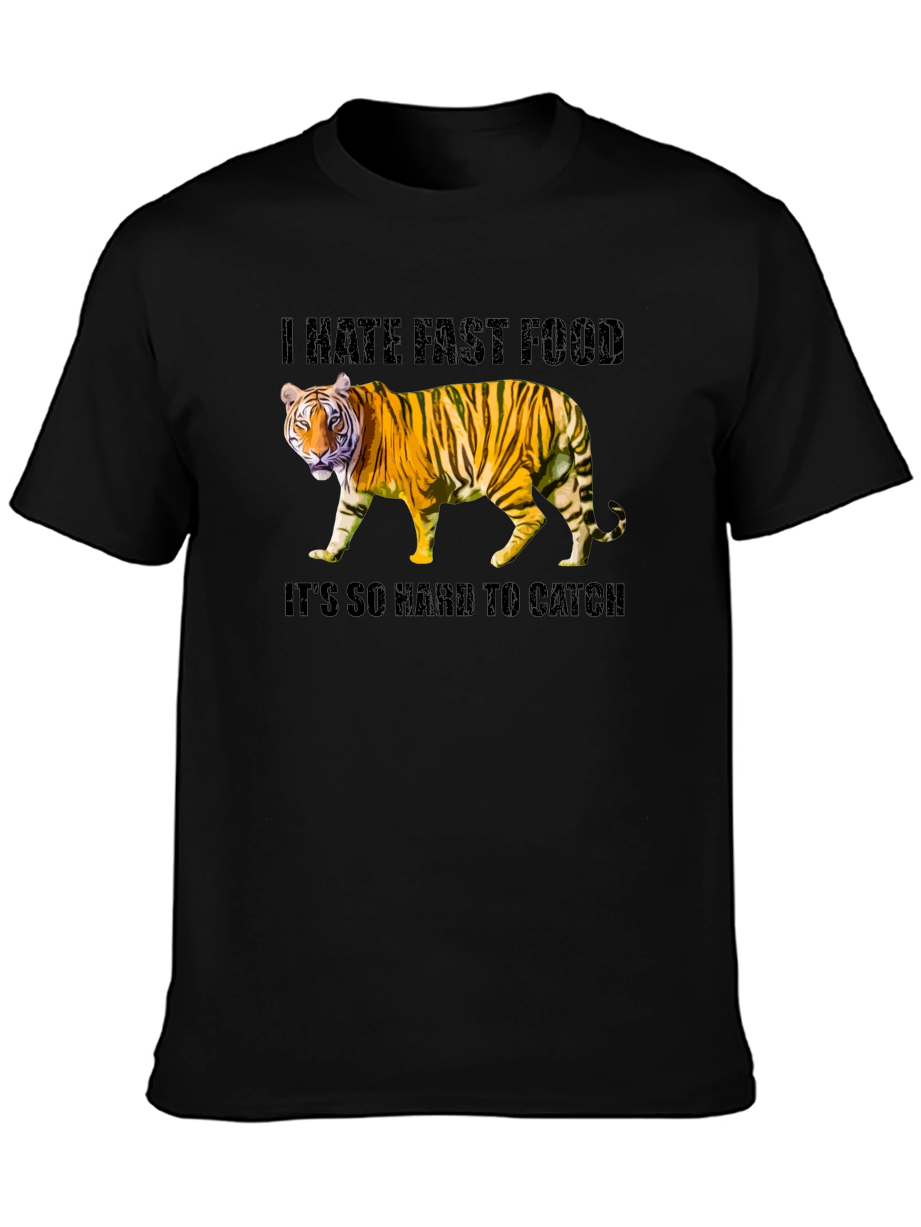 Black Funny Tiger Fast Food Humor Graphic T-Shirt view 3