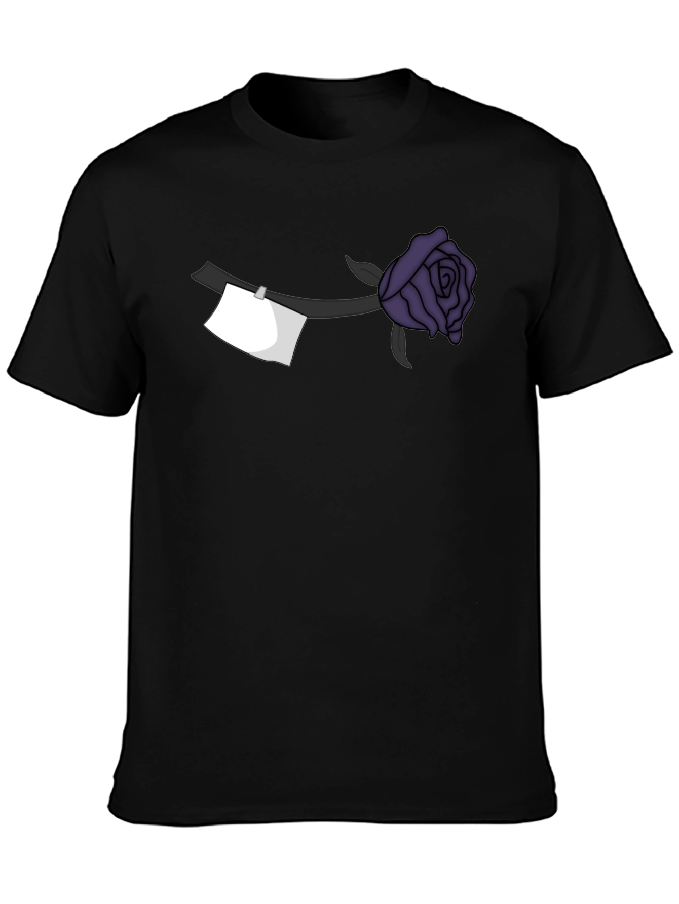 Black Black T-Shirt with Purple Rose and Note Design view 3