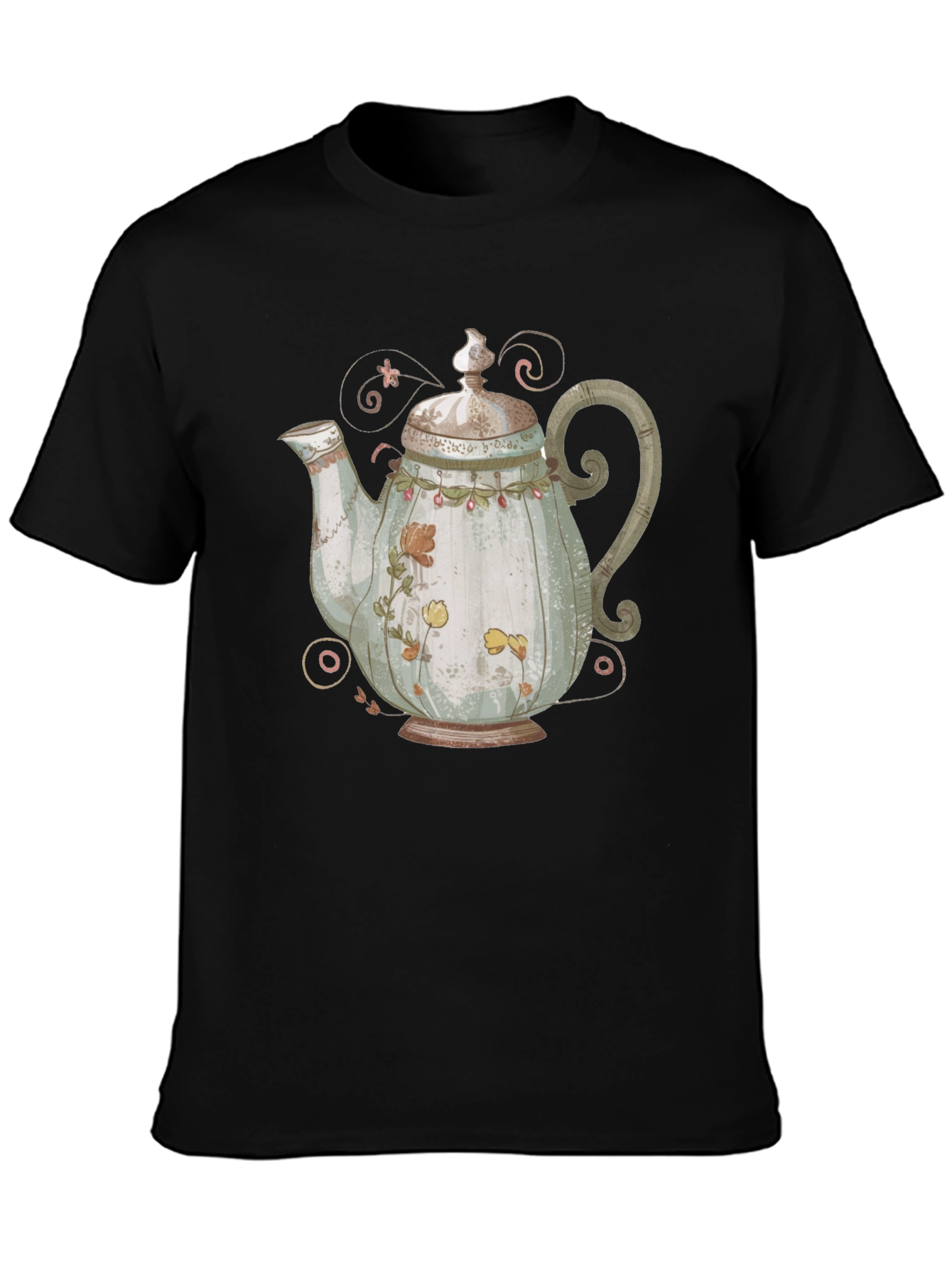 Black Vintage Teapot Graphic Tee - Quirky Style view 3
