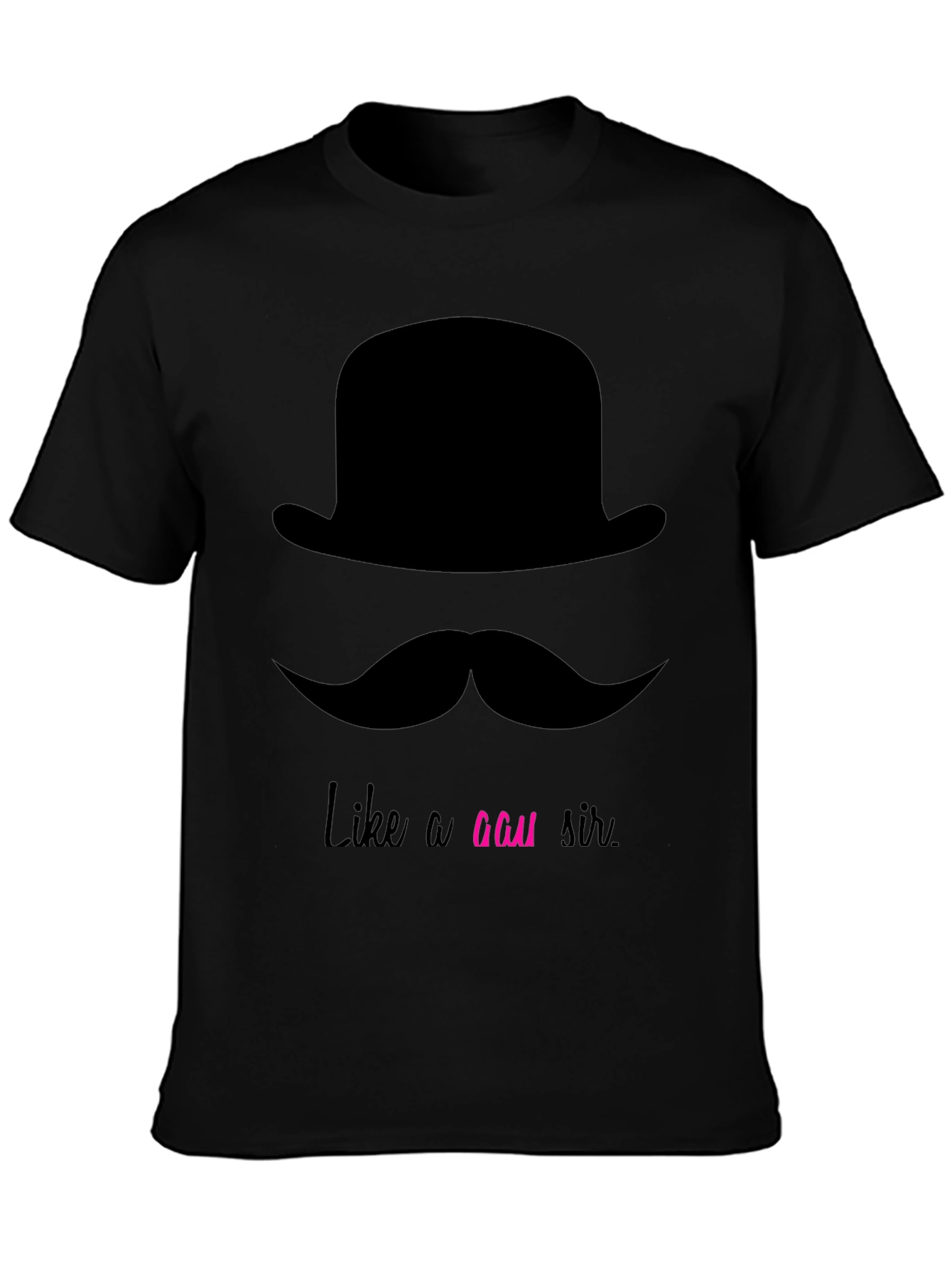Black Dapper Mustache & Bowler Hat Graphic Tee - Like a GAU Sir view 3
