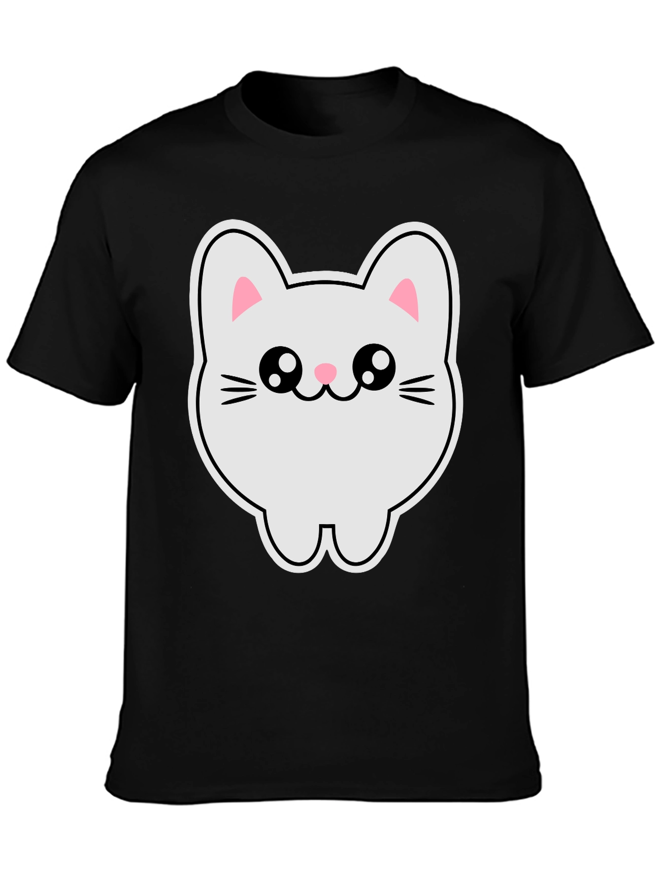Black Cute Kawaii Cat T-Shirt - Black Cotton Tee view 3