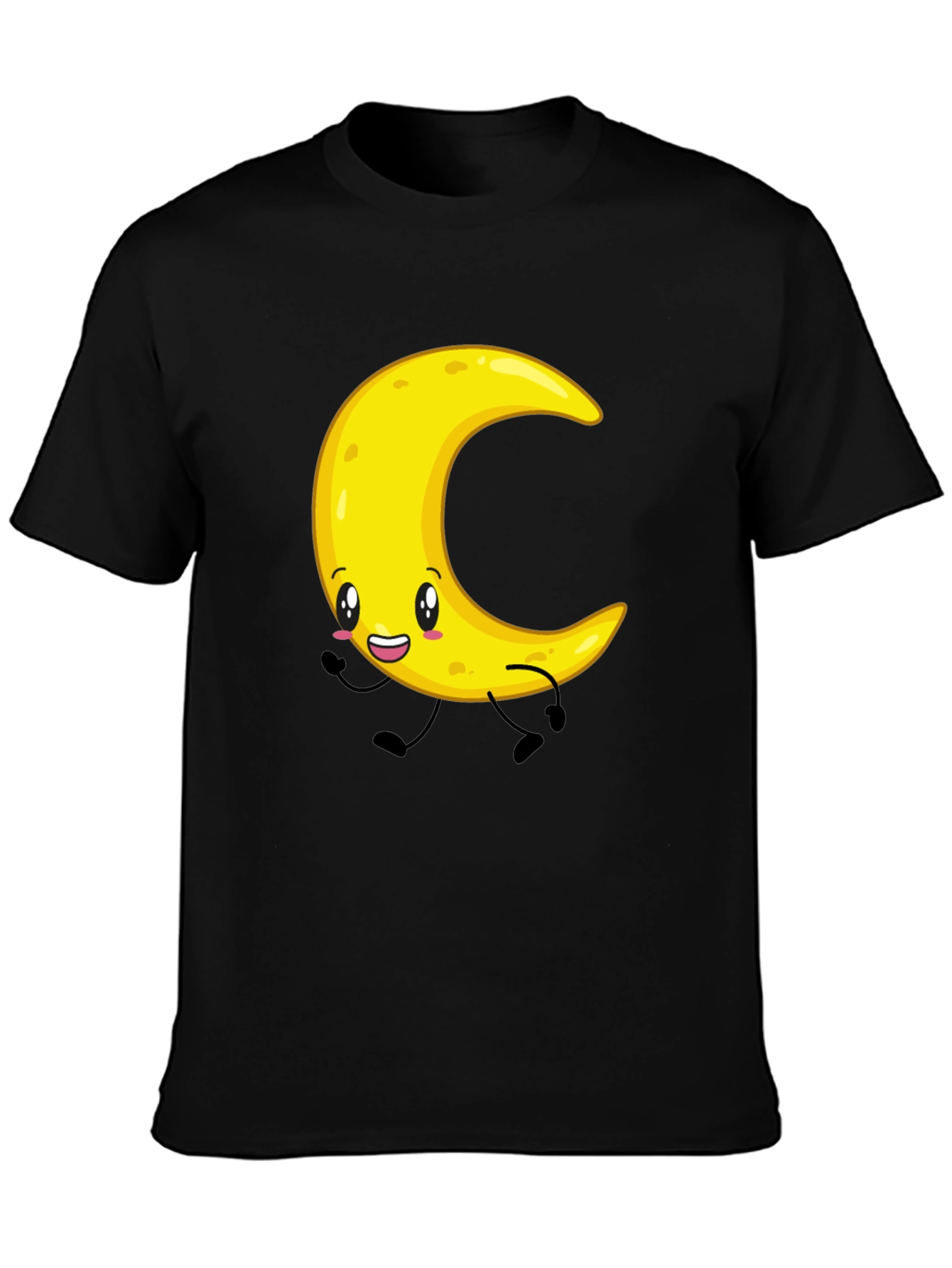 Black Crescent Moon Cartoon Graphic Tee - Black view 3