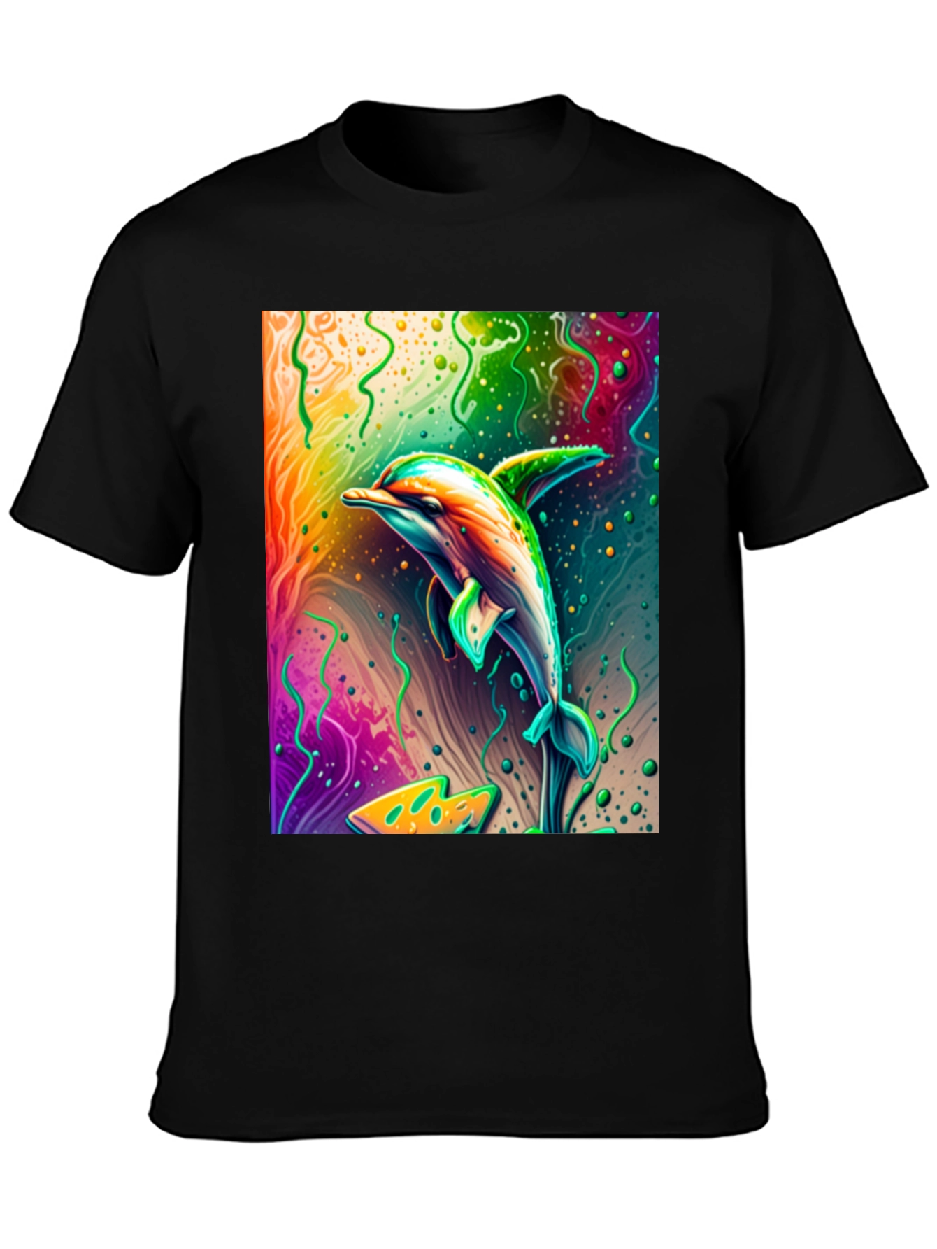 Black Vivid Dolphin Graphic T-Shirt - Black Cotton Tee view 3