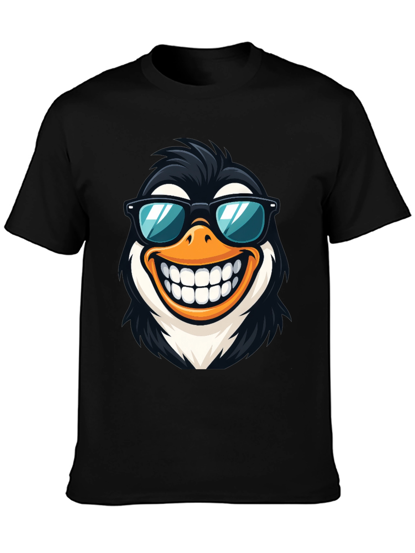 Black Cool Penguin Graphic Tee - Black Cotton T-Shirt view 3