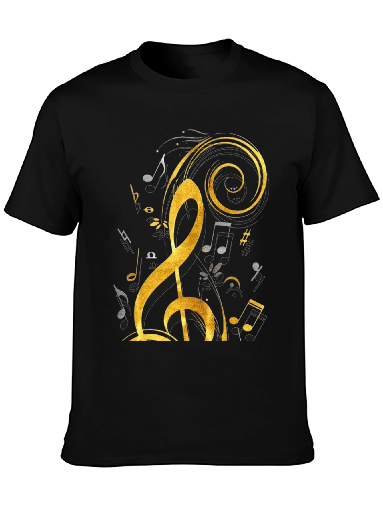 Black Musical Note Graphic Tee - Black Cotton T-Shirt view 3