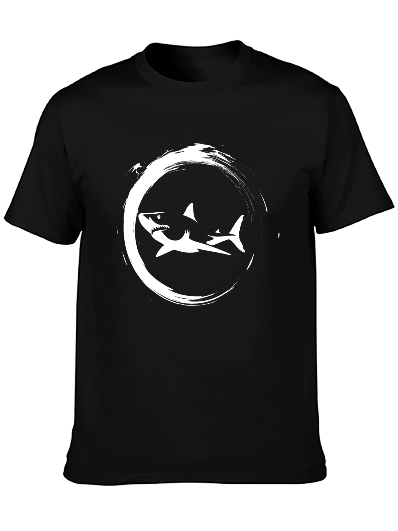 Black Shark Circle Graphic Print Black T-Shirt view 3
