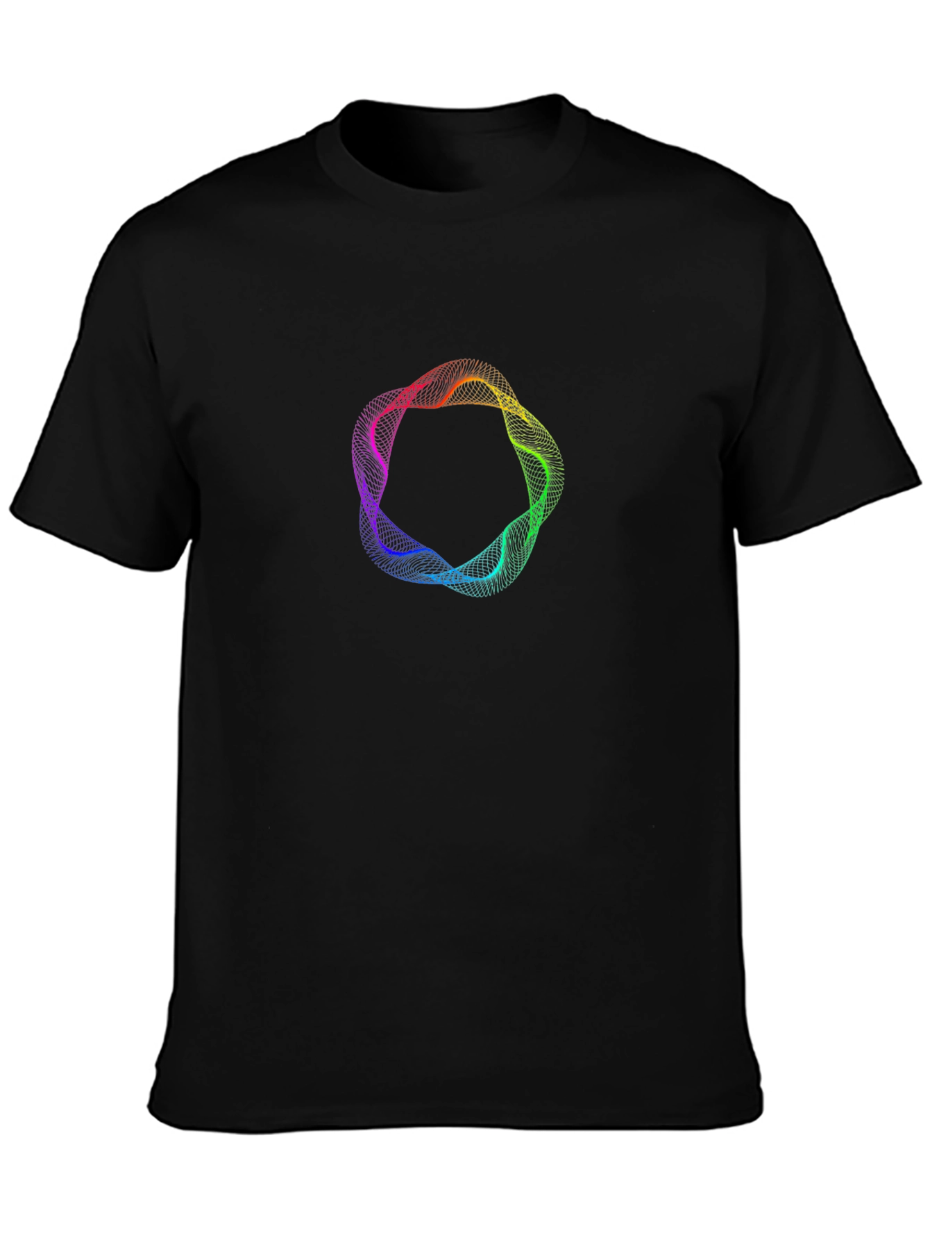 Black Abstract Rainbow Circle Graphic Black T-Shirt view 3