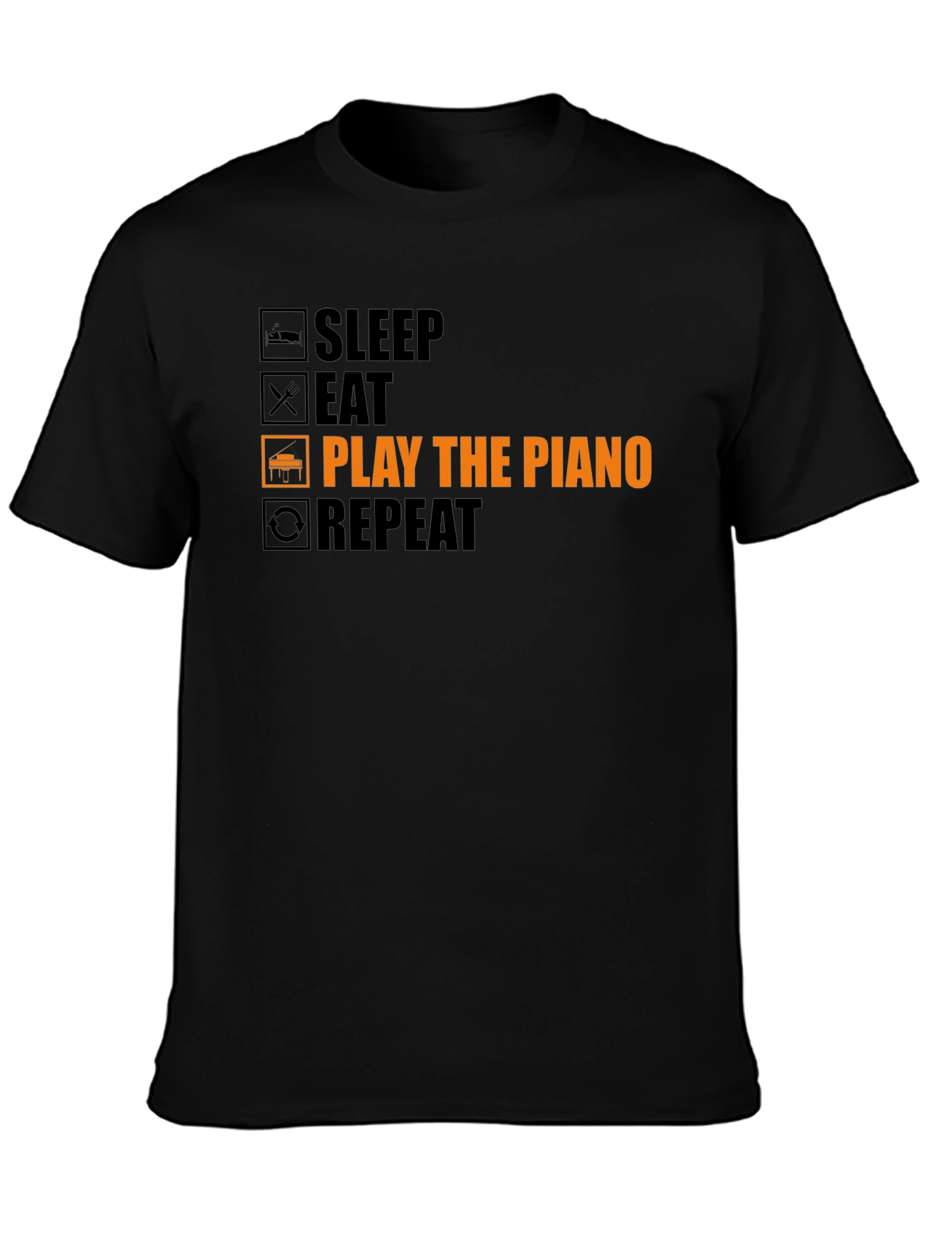 Black Piano Player T-Shirt: Sleep, Eat, Play, Repeat! view 3
