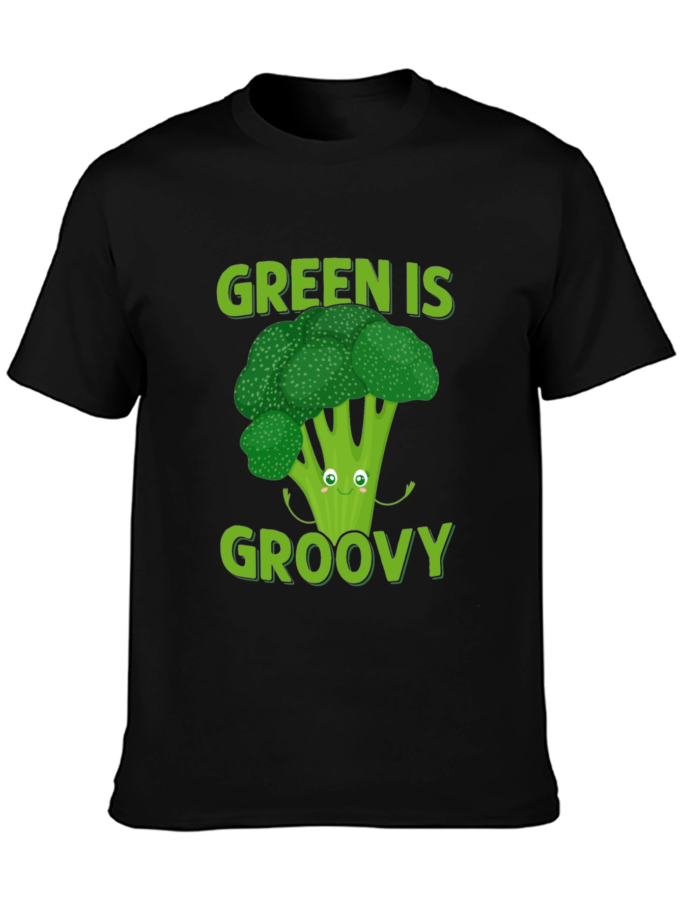 Black Green is Groovy Broccoli T-Shirt view 3