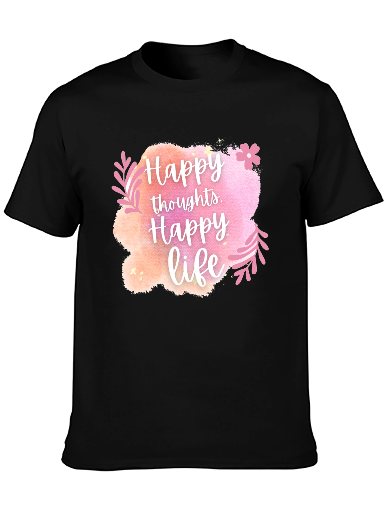 Black Happy Thoughts, Happy Life Graphic Tee view 3
