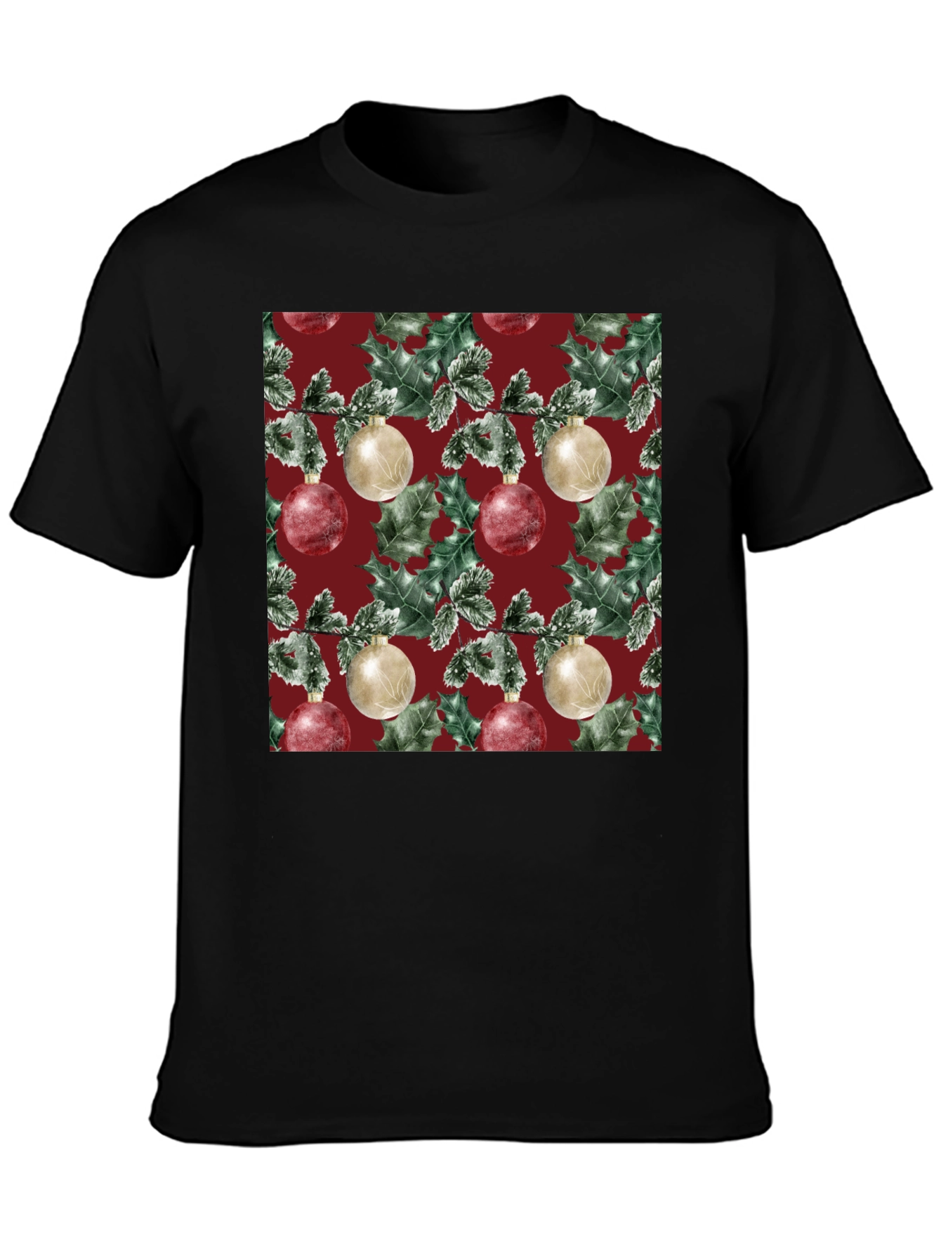 Black Festive Christmas Ornament Pattern T-Shirt view 3