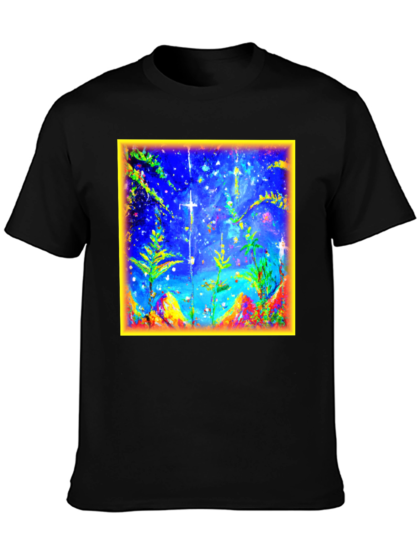 Black Abstract Art Graphic Tee - Men's Black Cotton T-Shirt view 3