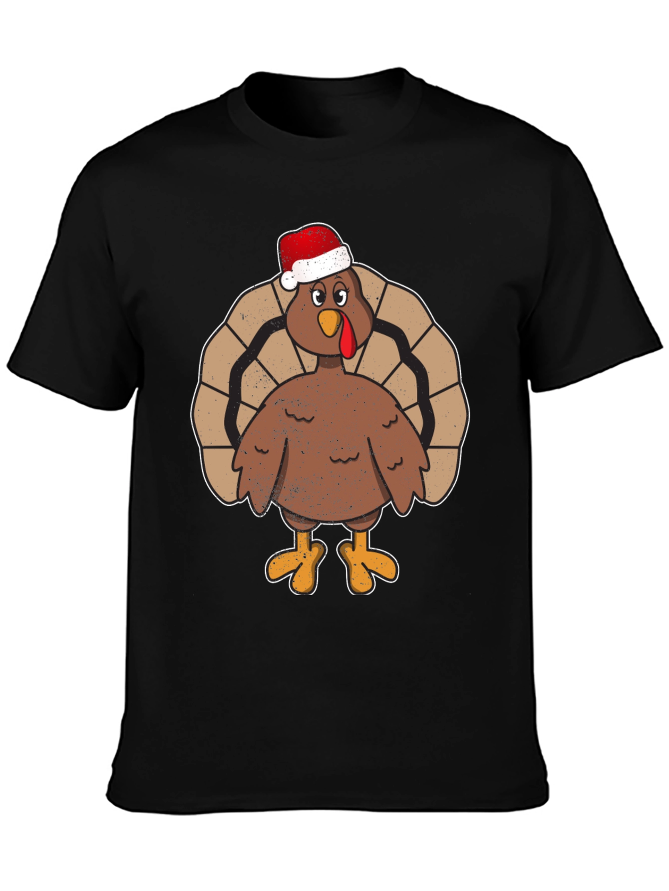 Black Festive Turkey Tee - Santa Hat Holiday Apparel view 3