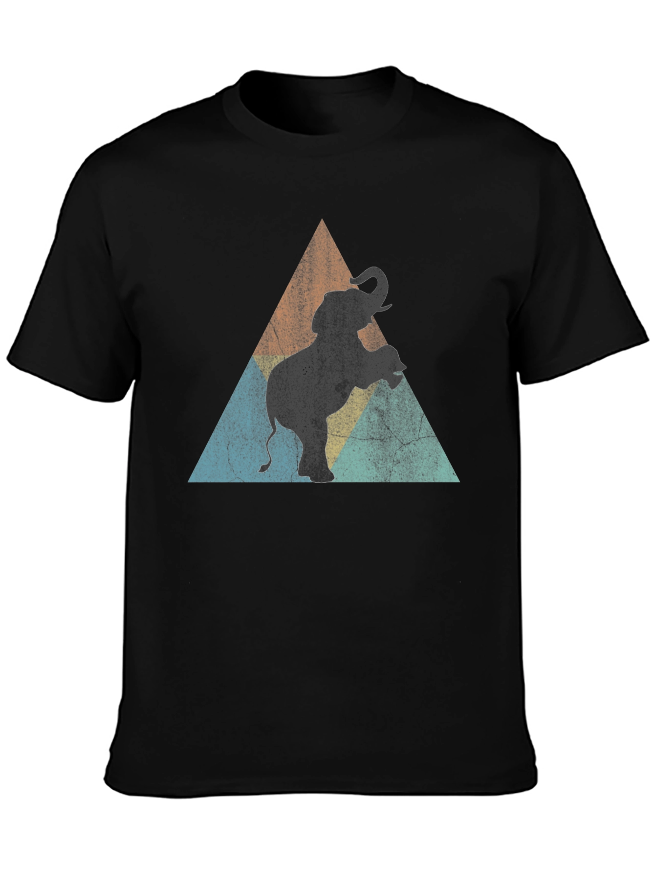 Black Elephant Retro Triangle Men's Black T-Shirt view 3