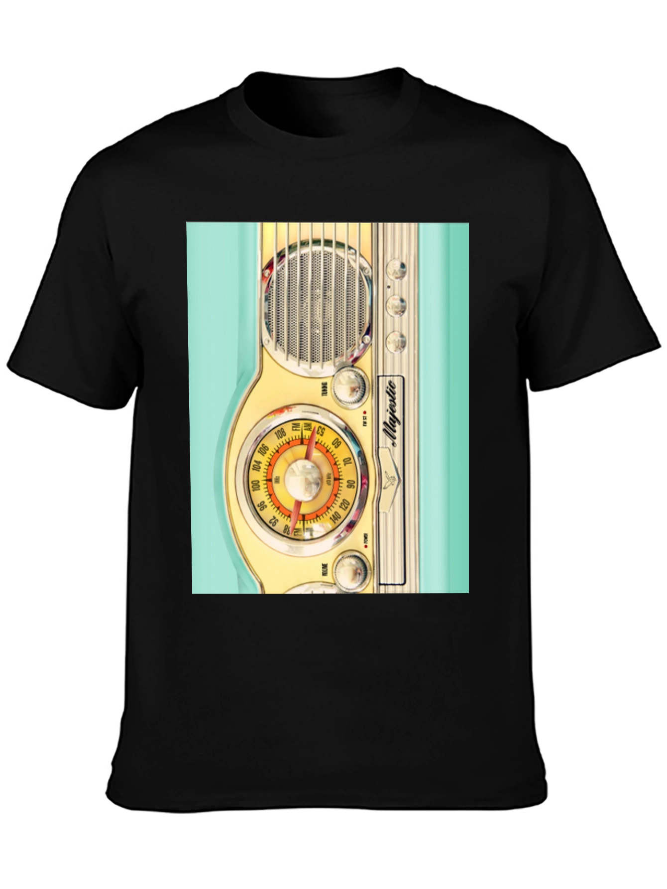 Black Retro Radio Graphic Tee - Vintage Majestic Radio Design view 3