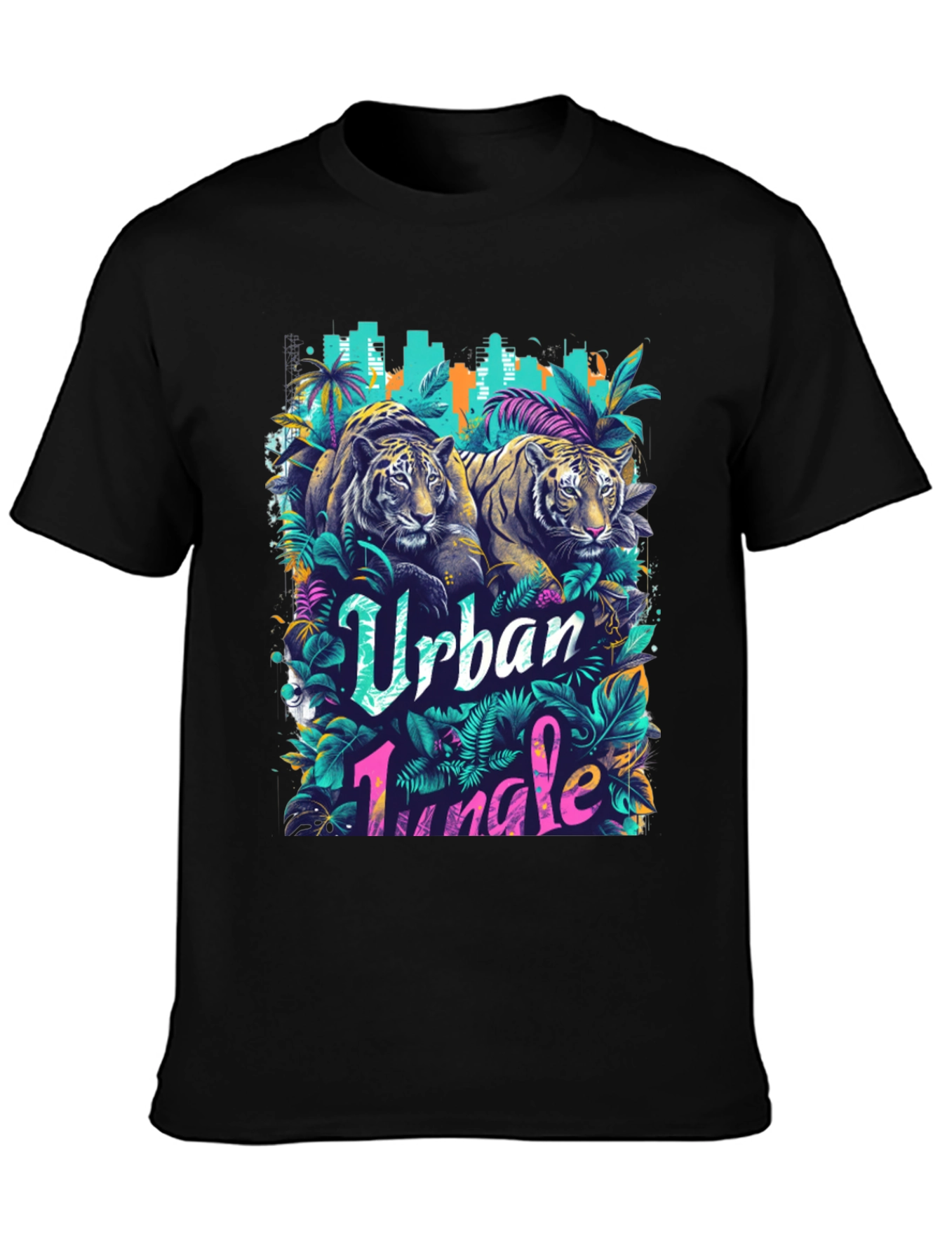 Black Urban Jungle Tiger Graphic T-Shirt view 3
