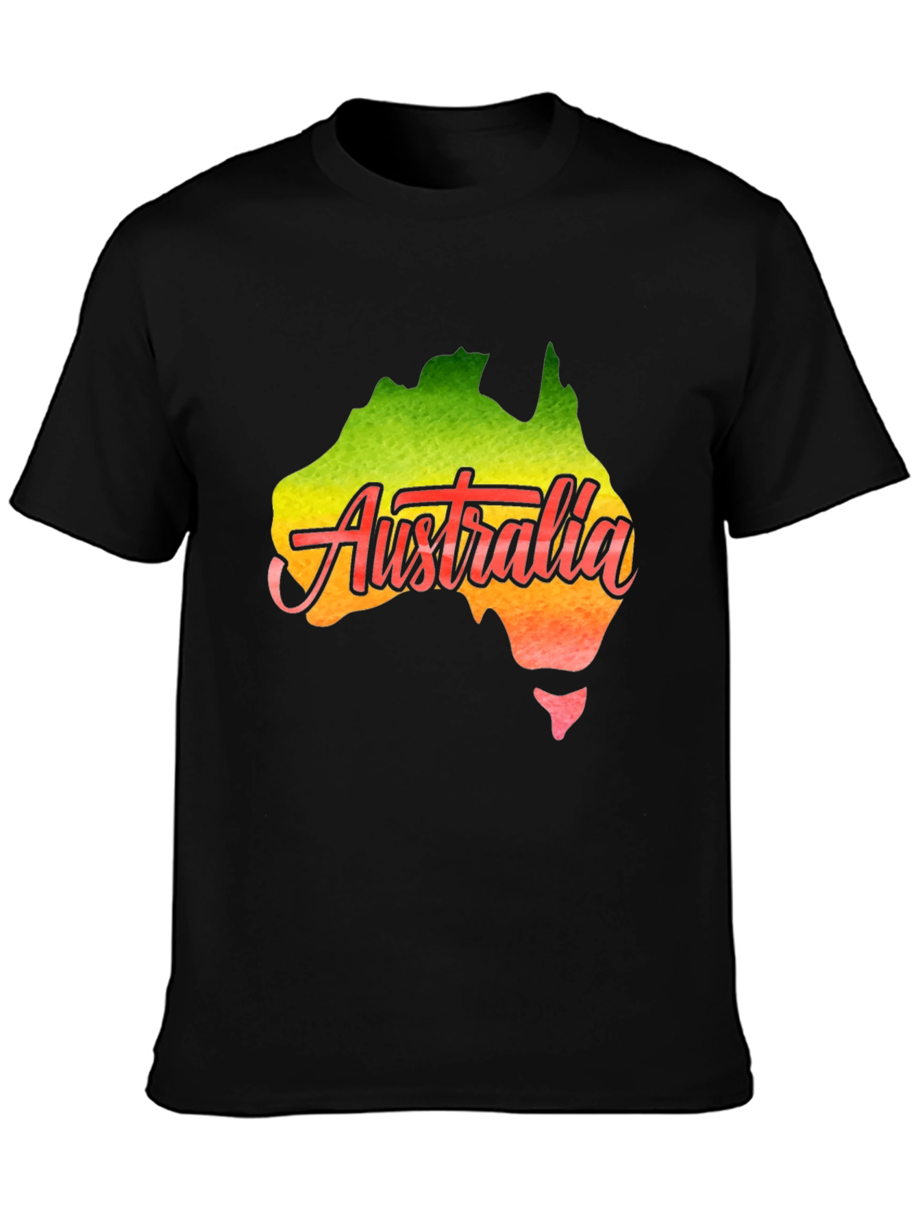 Black Australia Map T-Shirt - Black Cotton Graphic Tee view 3