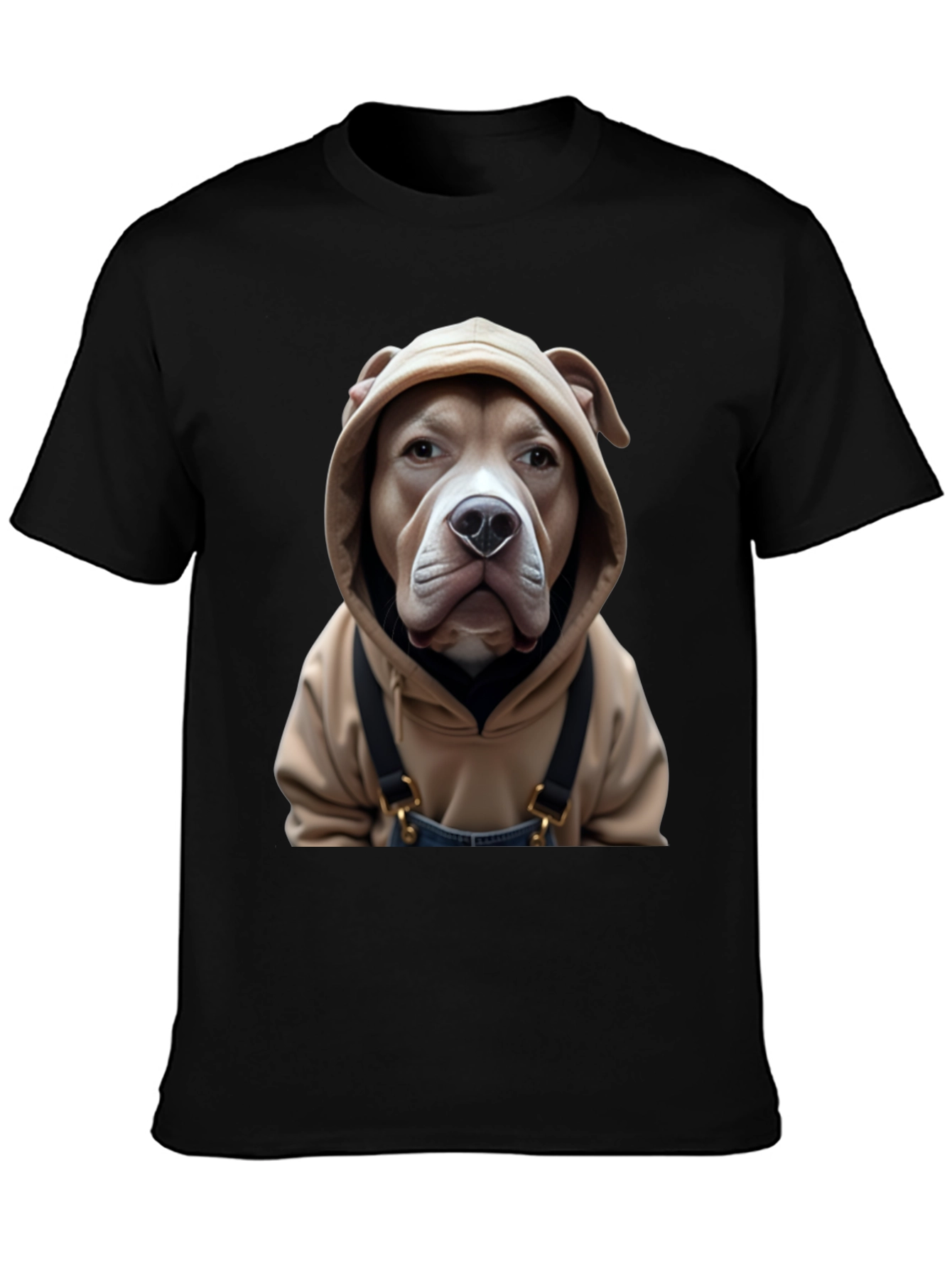 Black Dog in Hoodie T-Shirt - Novelty Graphic Tee view 3