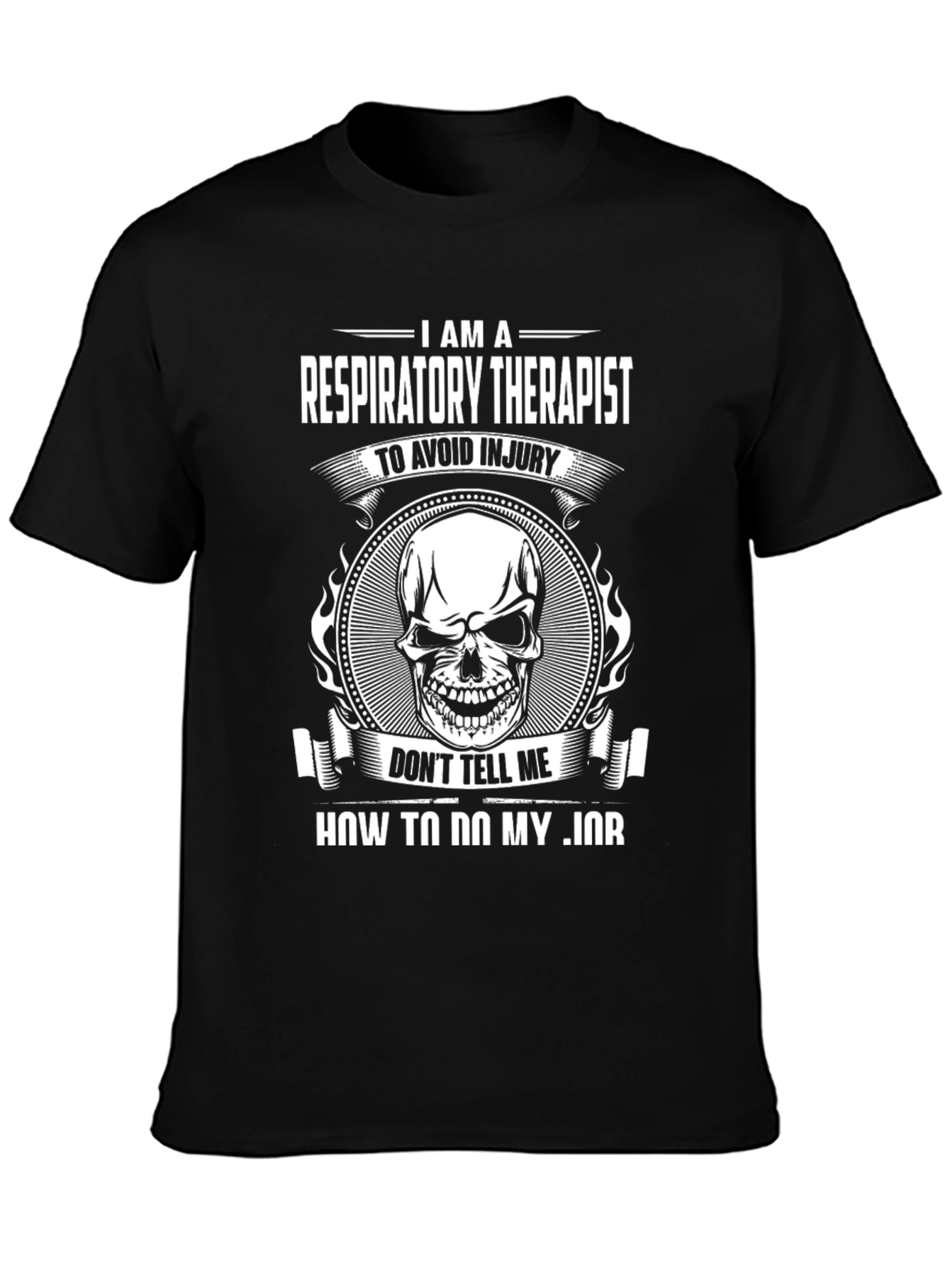 Black Respiratory Therapist Skull Graphic T-Shirt view 3