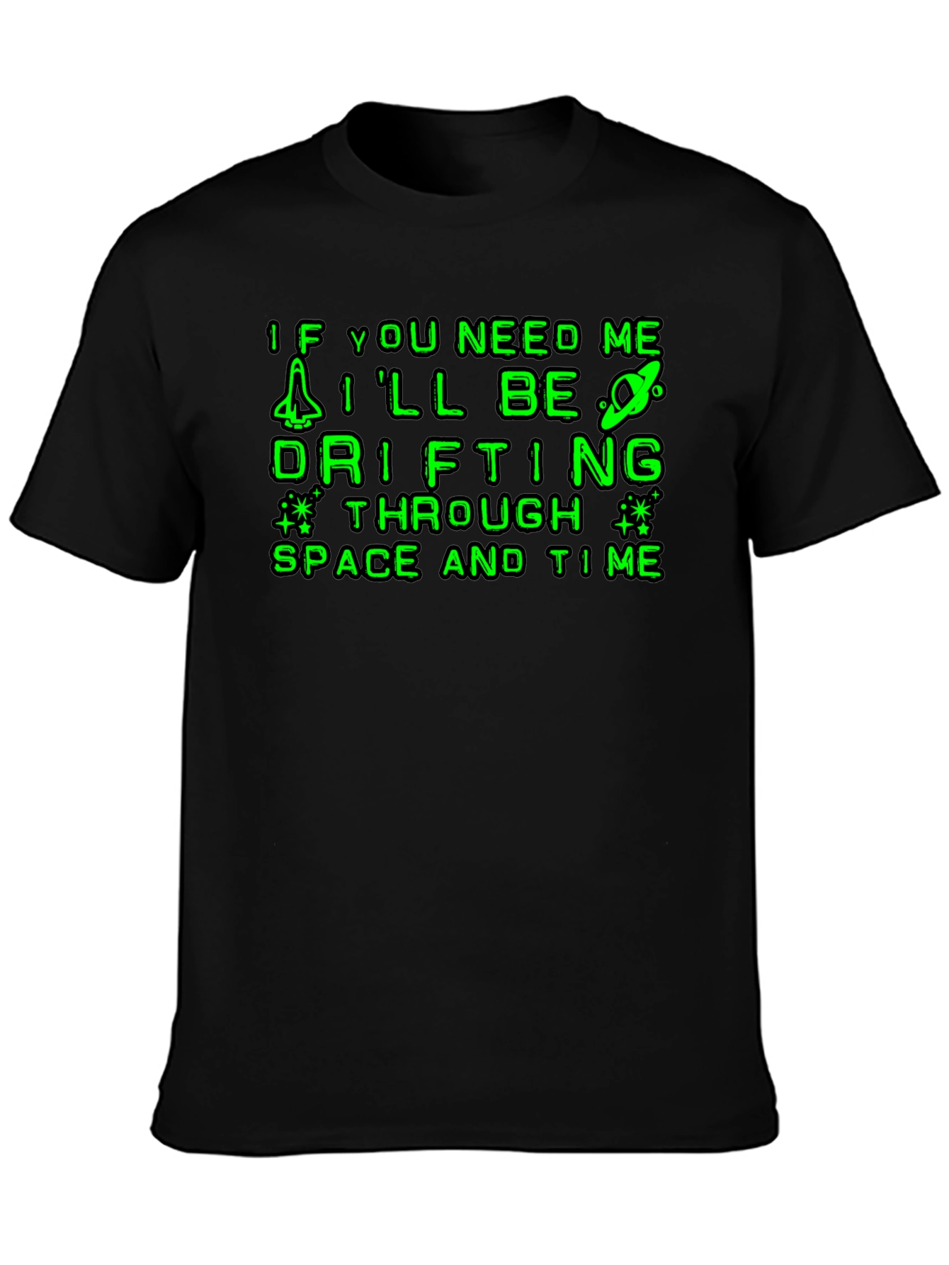 Black Drifting Through Space & Time Graphic T-Shirt view 3