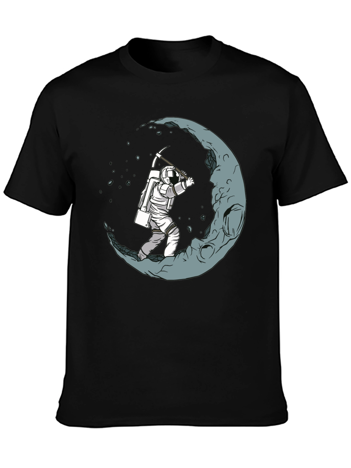 Black Astronaut Moon Mining Black T-Shirt view 3